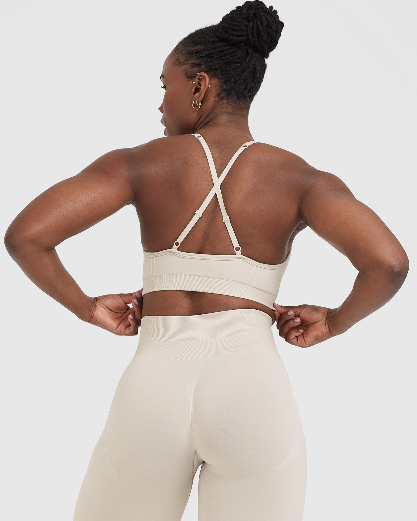 EffortlessLift Strappy Bralette with White Logo | Sand - Image 2