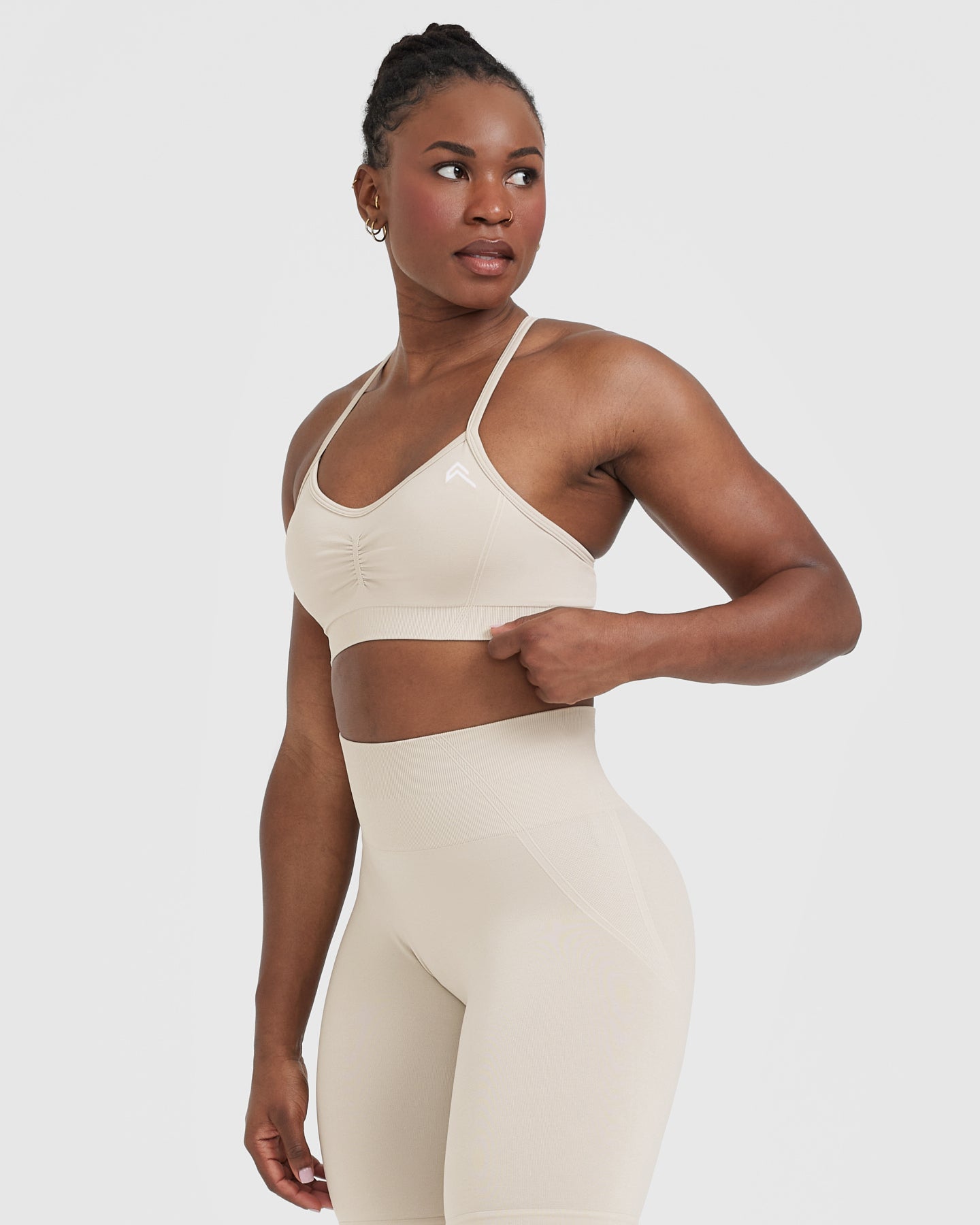 EffortlessLift Strappy Bralette with White Logo | Sand - Image 3