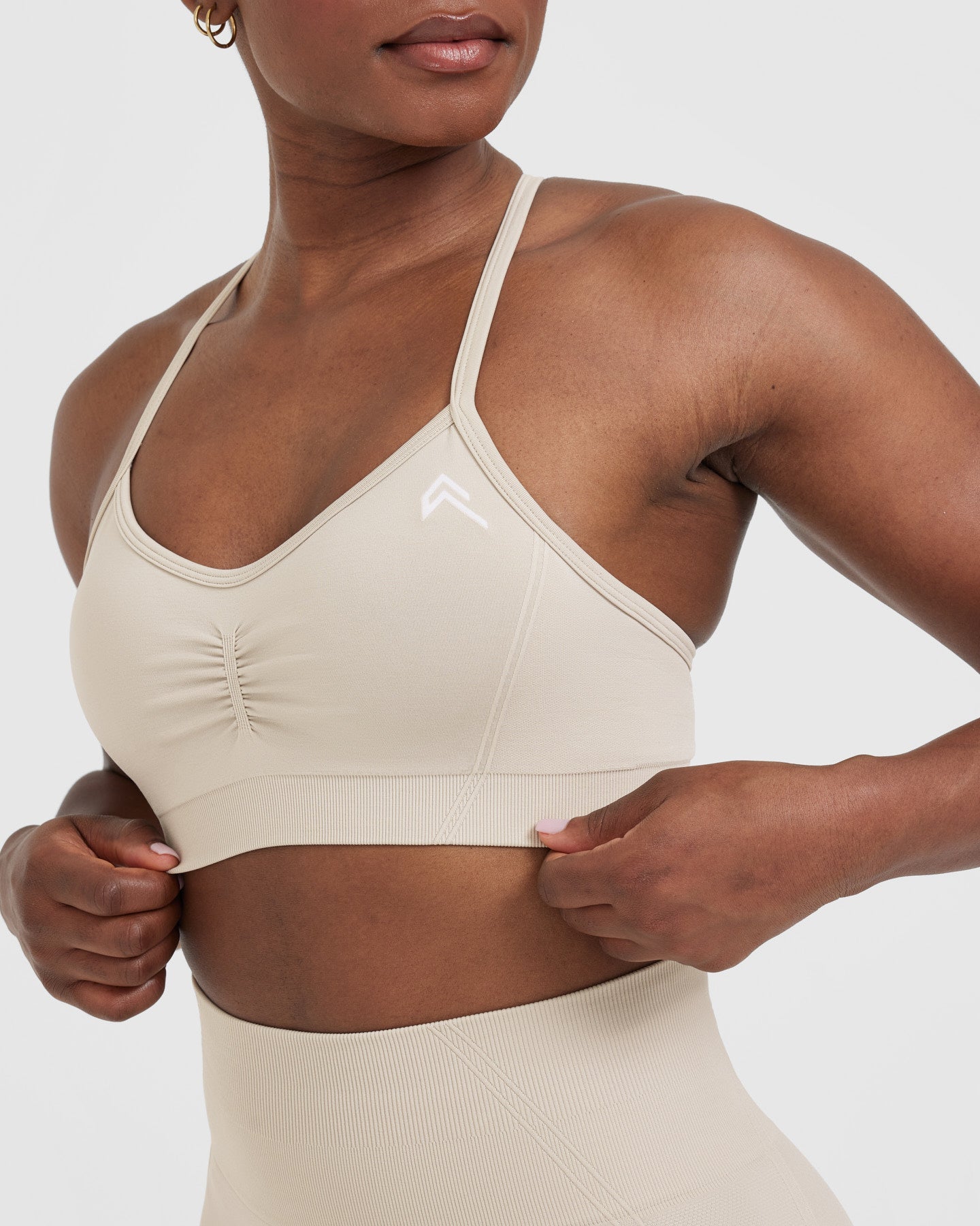 EffortlessLift Strappy Bralette with White Logo | Sand - Image 4