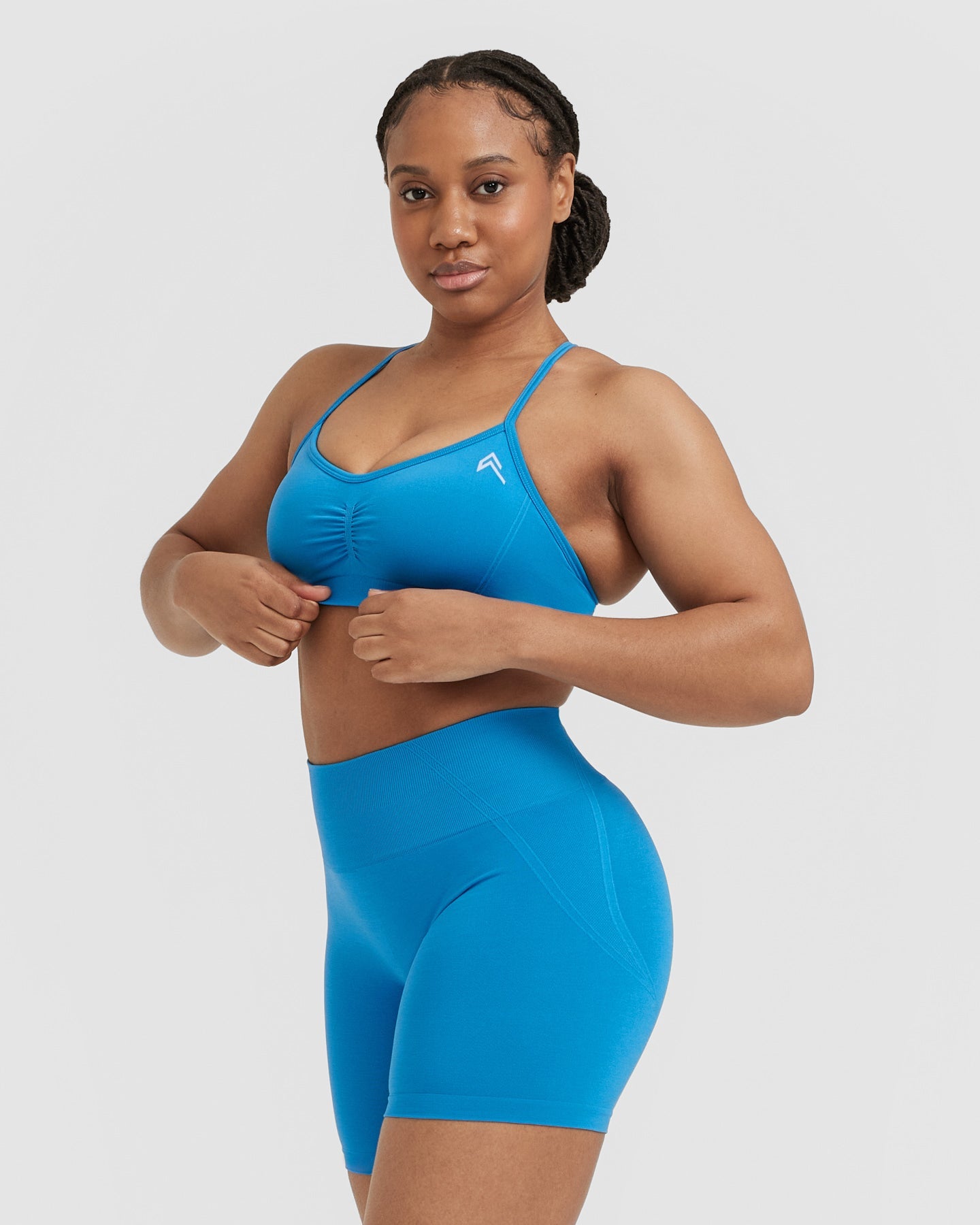 EffortlessLift Strappy Bralette with White Logo | Tropical Blue - Image 3