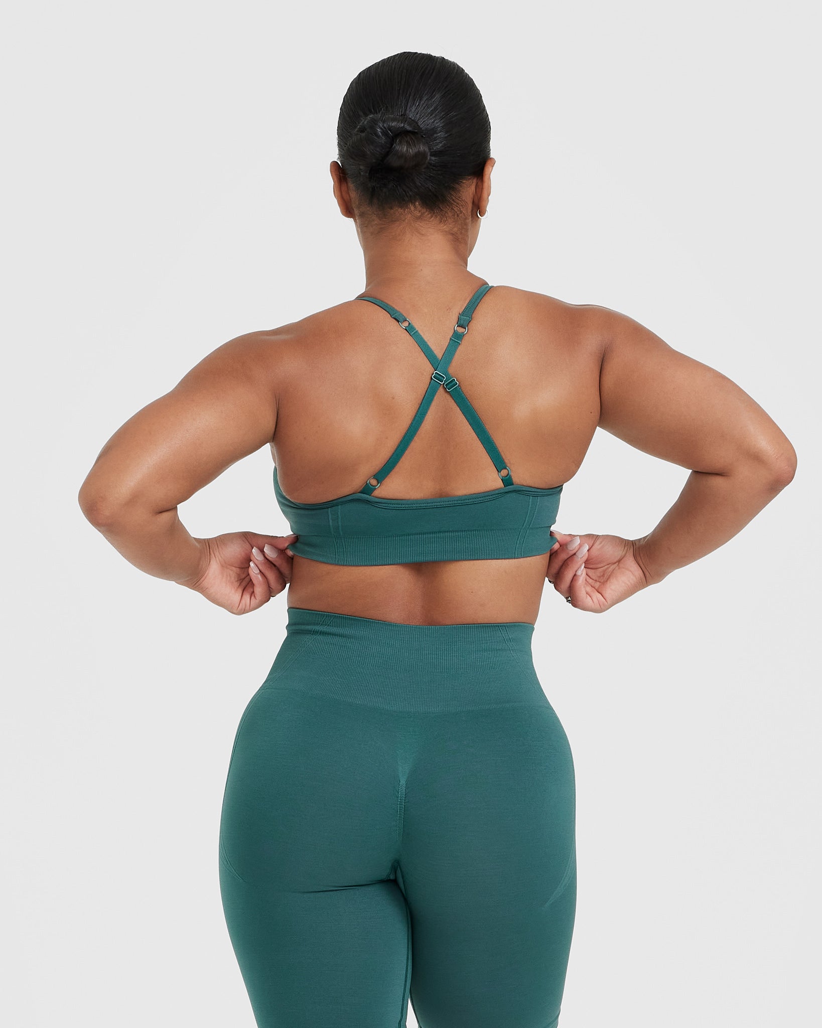 EffortlessLift Strappy Bralette with White Logo | Marine Teal - Image 2