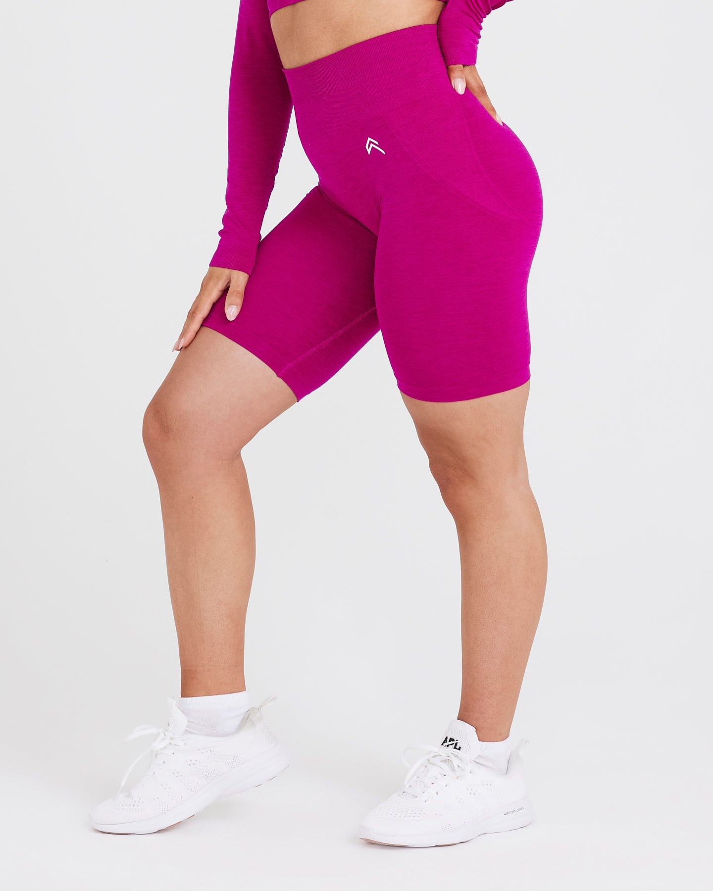 EffortlessLift Seamless Cycling Shorts with White Logo | Fuchsia - Image 3