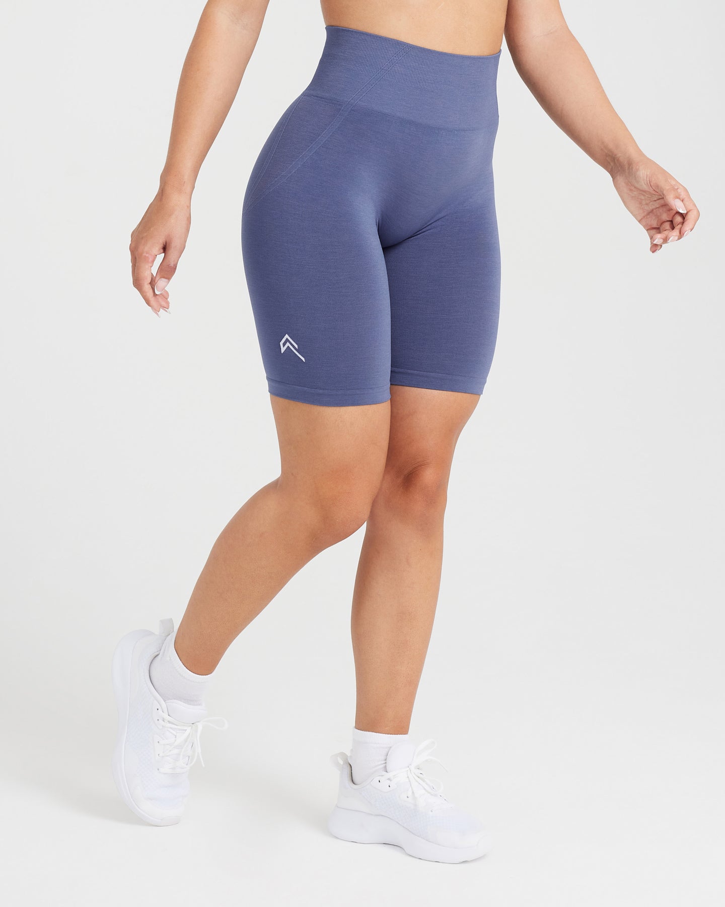 EffortlessLift Seamless Cycling Shorts with White Logo | Slate Blue - Image 3
