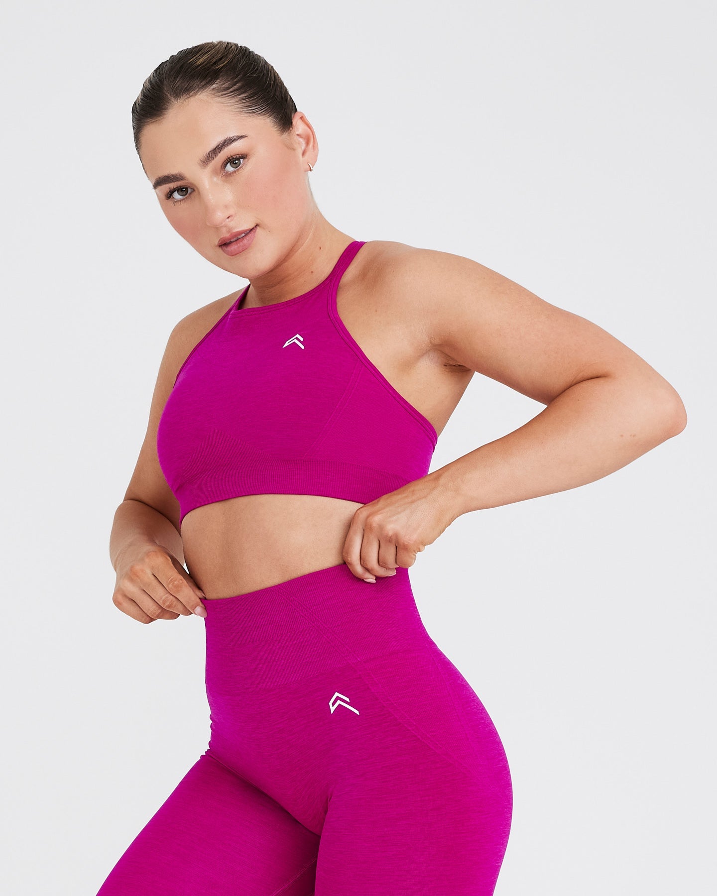 EffortlessLift Seamless High Neck Bralette with White Logo | Fuchsia - Image 3