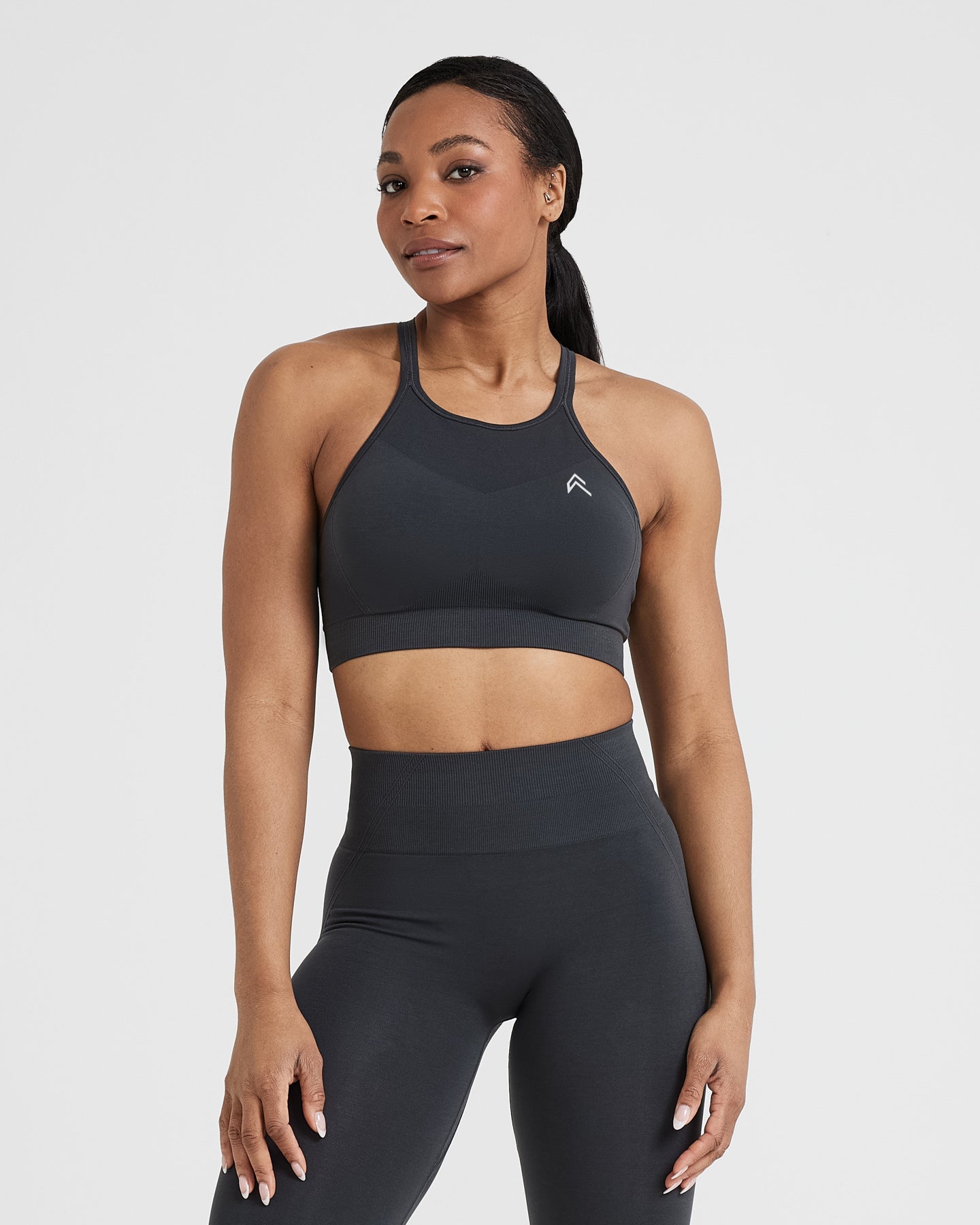 EffortlessLift Seamless High Neck Bralette with White Logo | Coal - Image 3