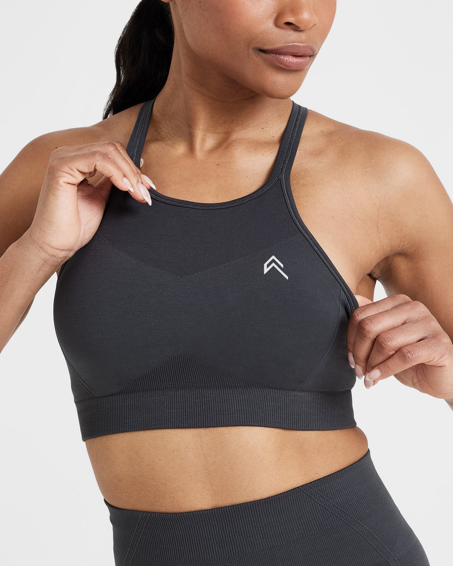 EffortlessLift Seamless High Neck Bralette with White Logo | Coal - Image 4
