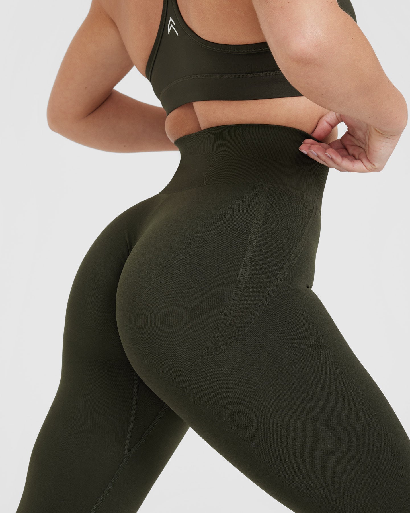 EffortlessLift Seamless Leggings with White Logo | Khaki - Image 4