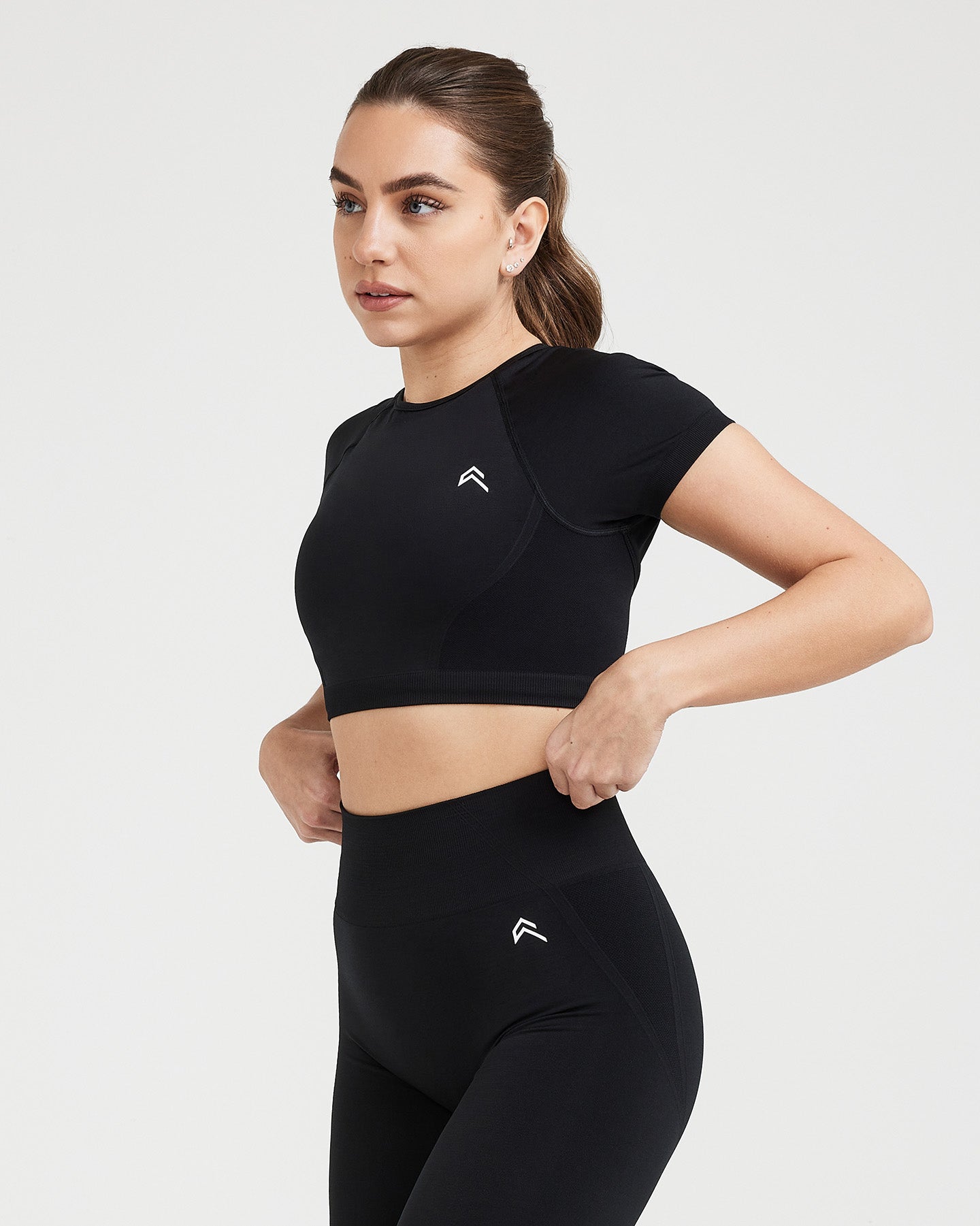 Alternative view of EffortlessLift Seamless Short Sleeve Crop Top with White Logo | Black