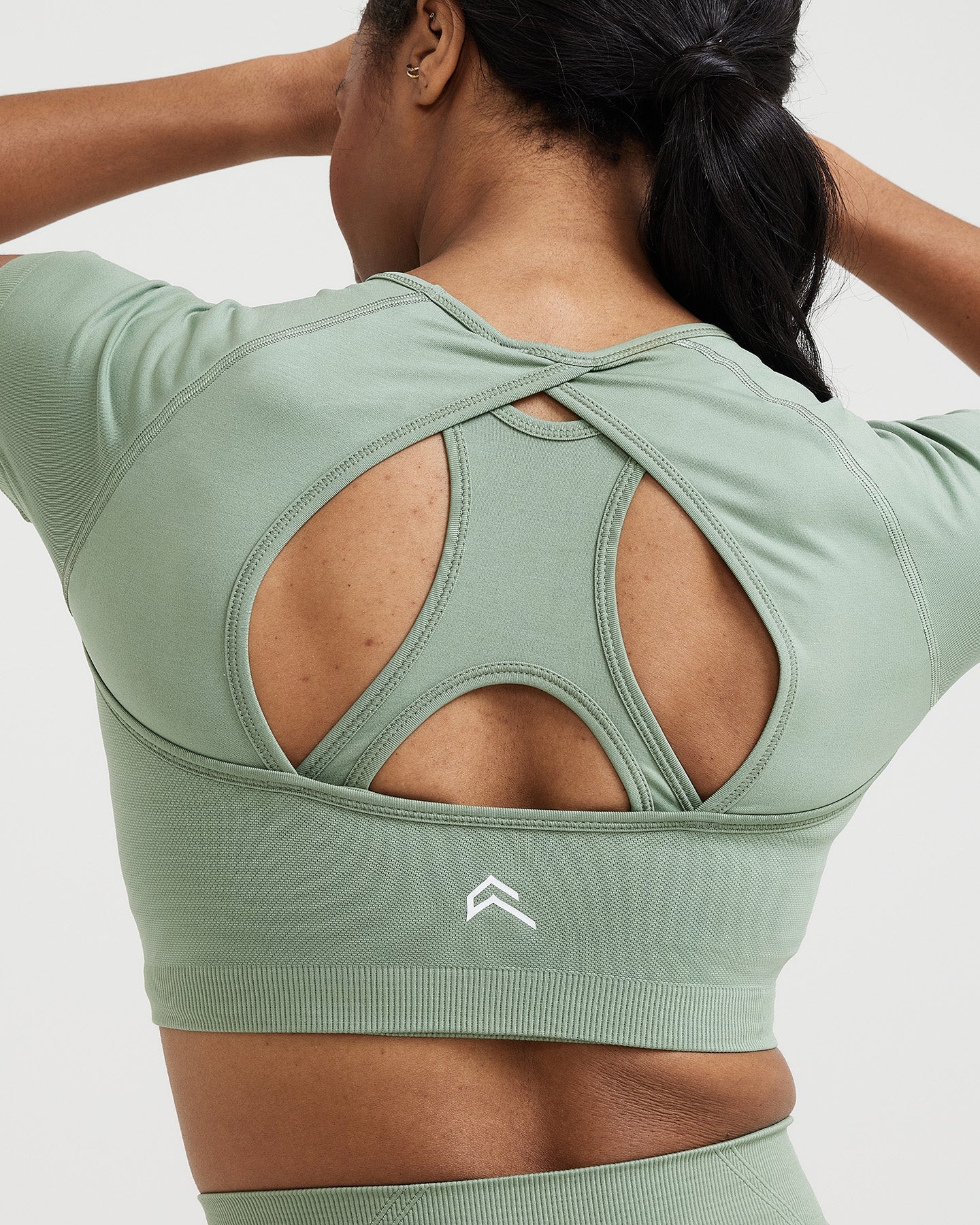 EffortlessLift Seamless Short Sleeve Crop Top with White Logo | Sage - Image 5