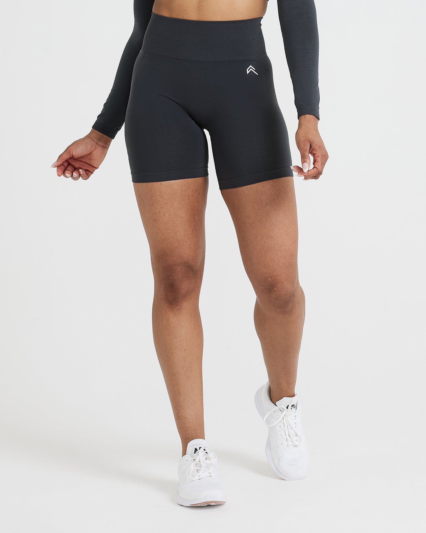 EffortlessLift Seamless Shorts with White Logo | Coal