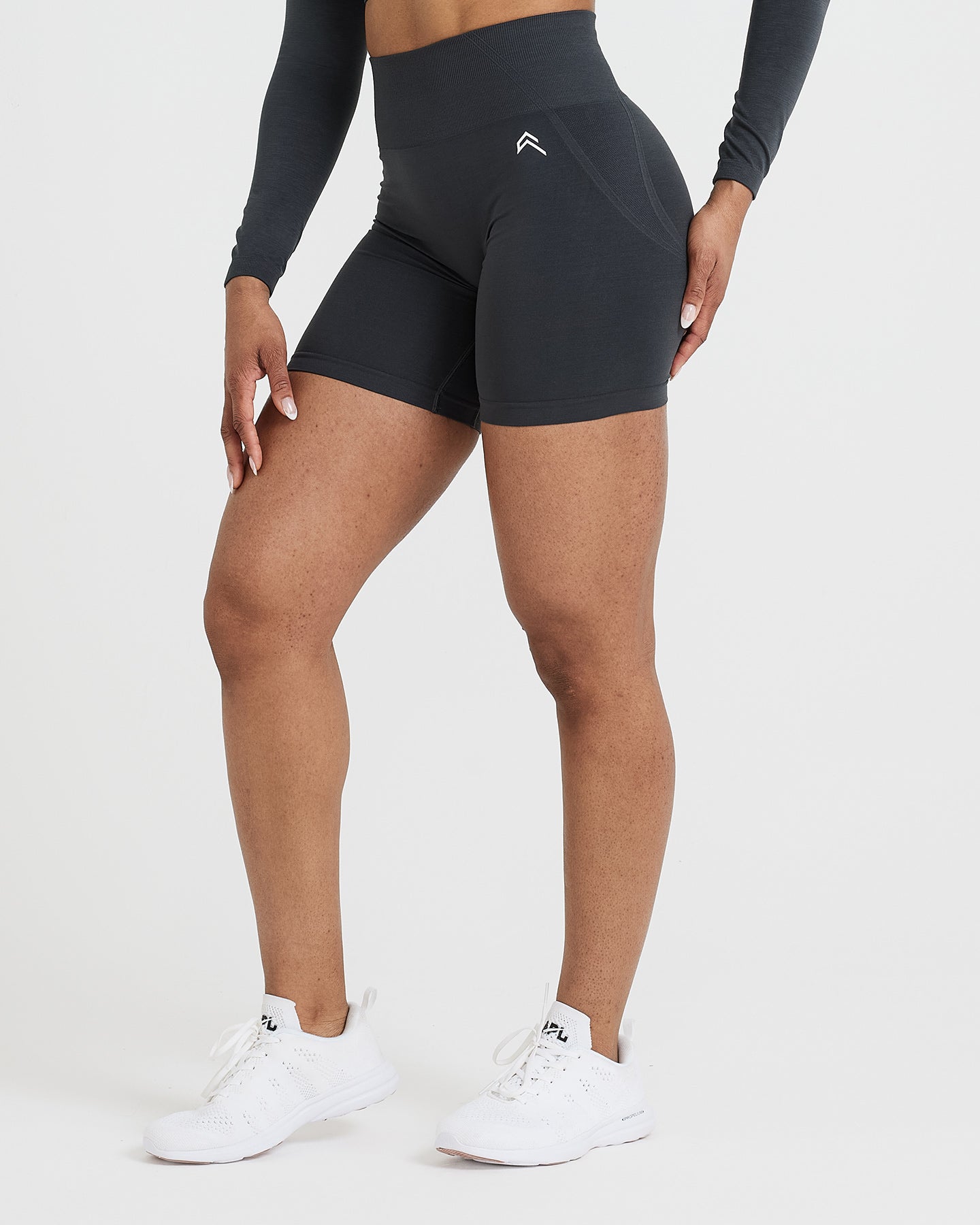 EffortlessLift Seamless Shorts with White Logo | Coal - Image 3