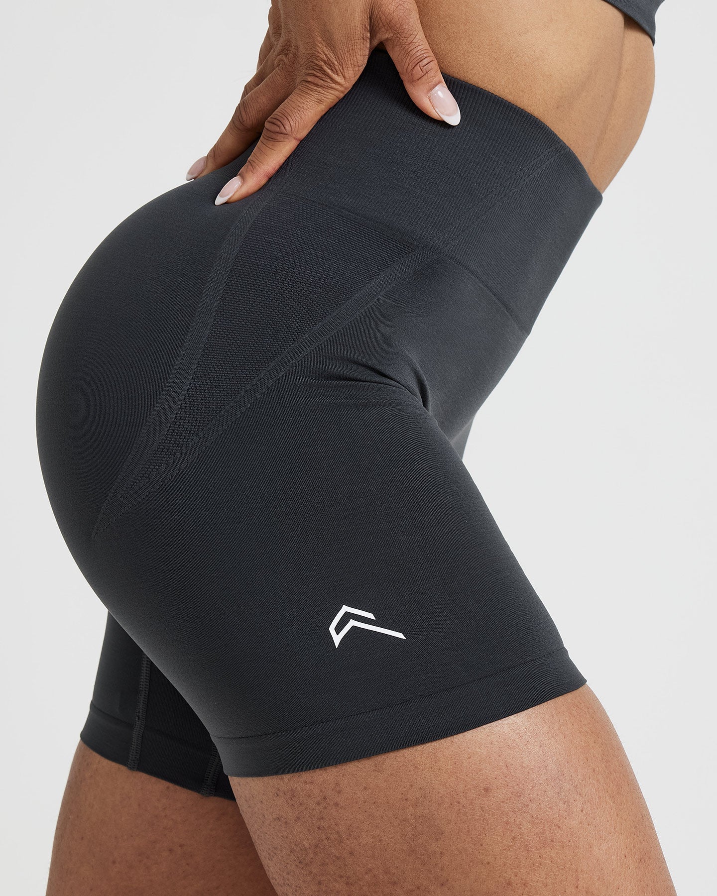 EffortlessLift Seamless Shorts with White Logo | Coal - Image 4