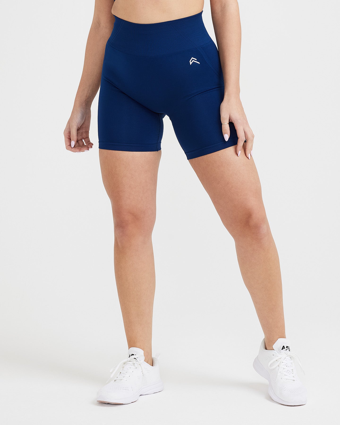 EffortlessLift Seamless Shorts with White Logo | Midnight