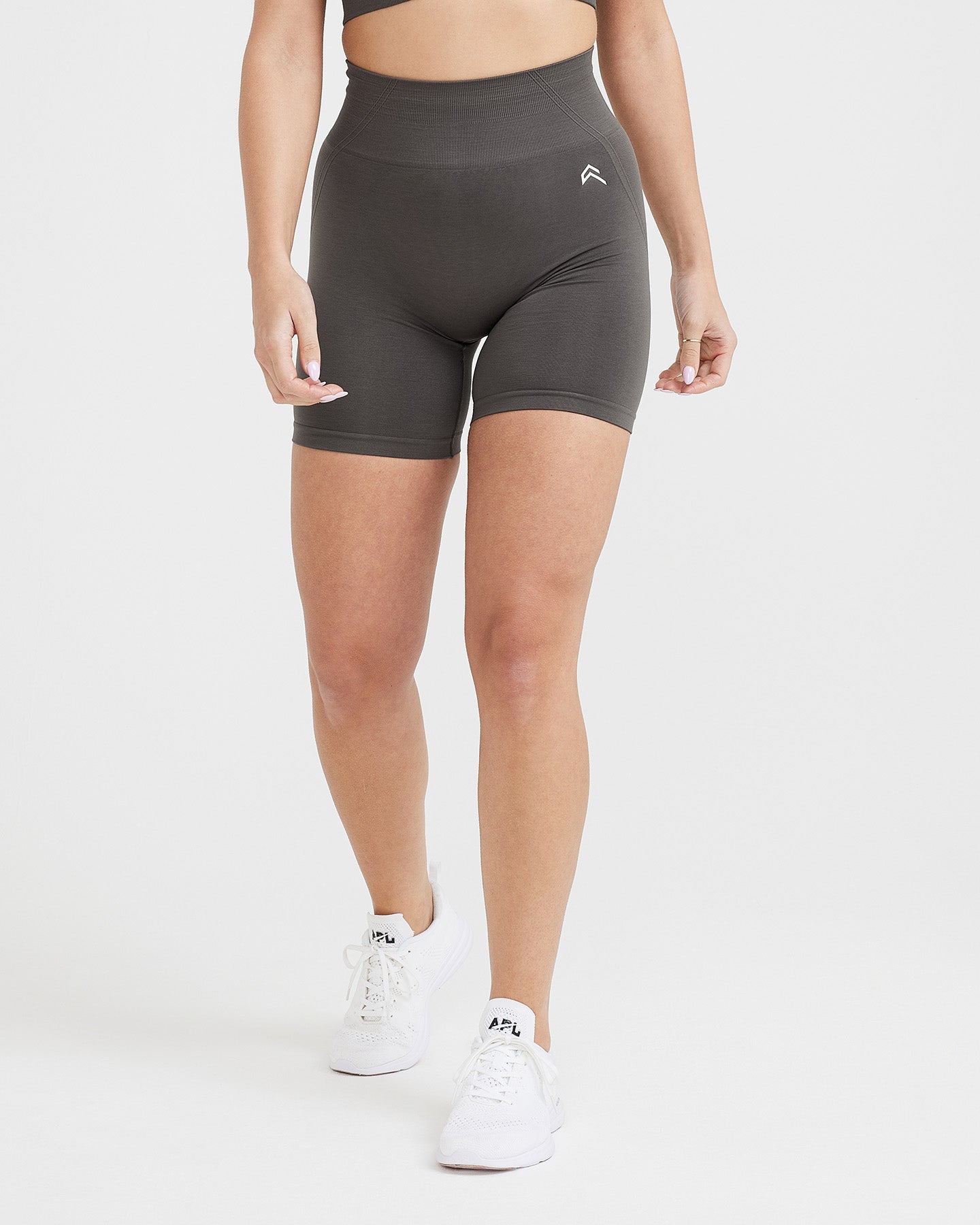 EffortlessLift Seamless Shorts with White Logo | Deep Taupe