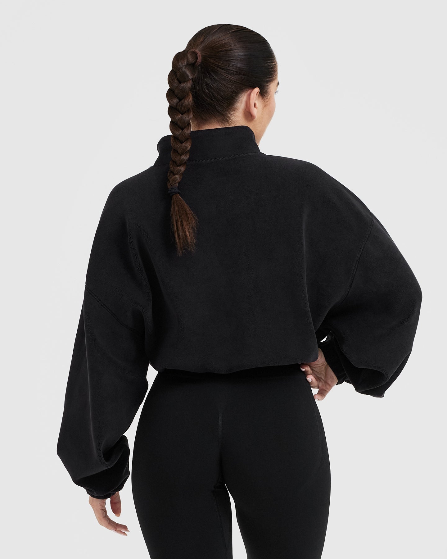 Fleece Oversized Crop 1/2 Zip Sweatshirt | Black - Image 2