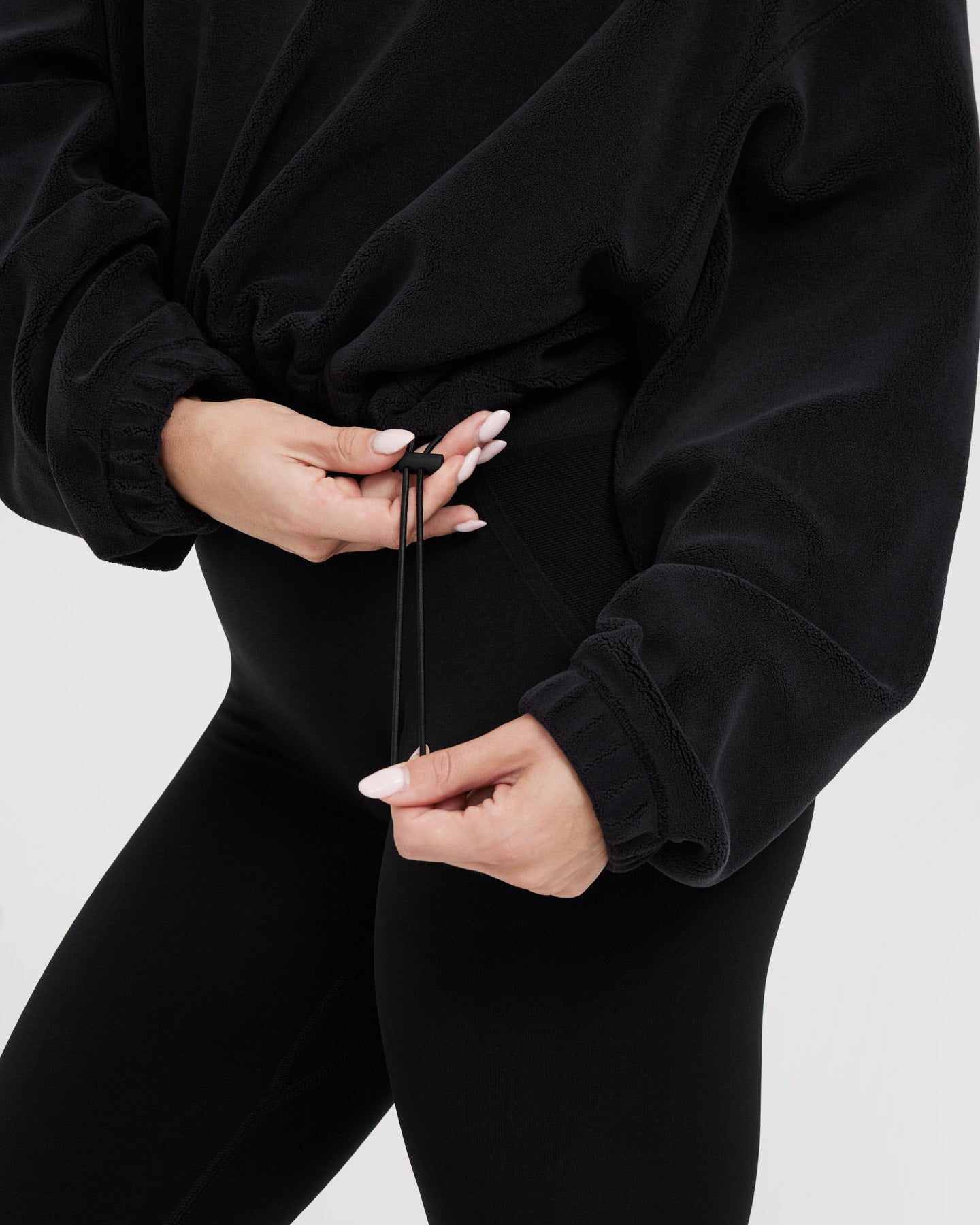 Fleece Oversized Crop 1/2 Zip Sweatshirt | Black - Image 4
