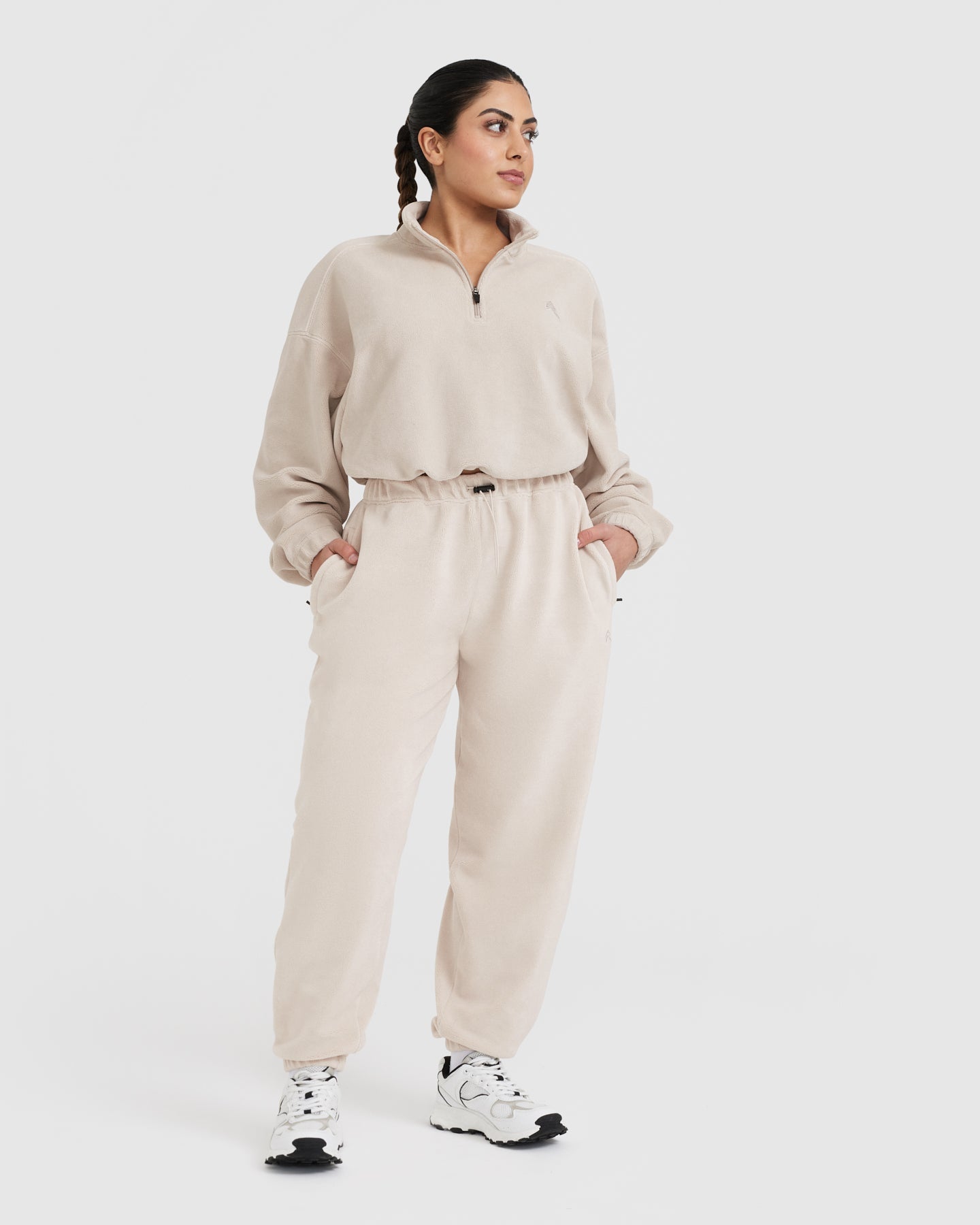 Fleece Oversized Crop 1/2 Zip Sweatshirt | Sand - Image 6