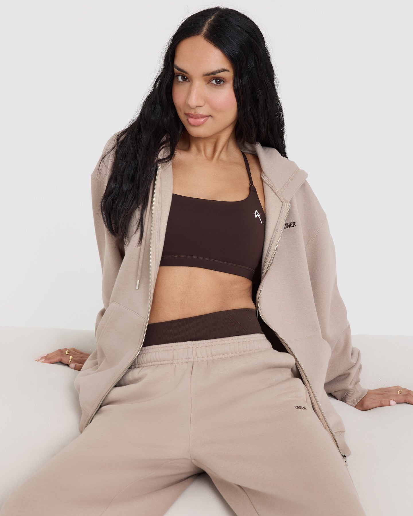 Foundations Zip Through Hoodie | Mushroom Brown - Image 3