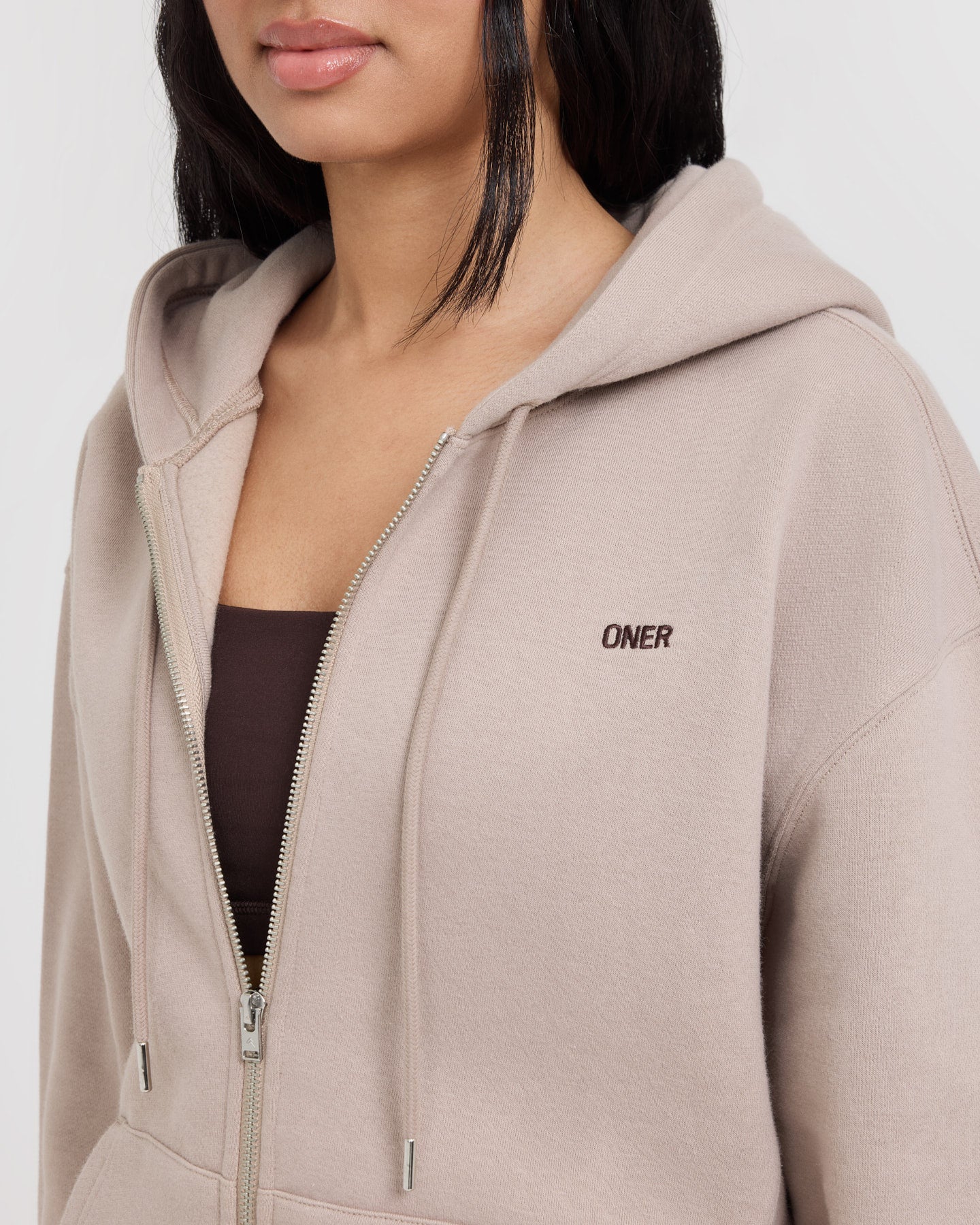 Foundations Zip Through Hoodie | Mushroom Brown - Image 6