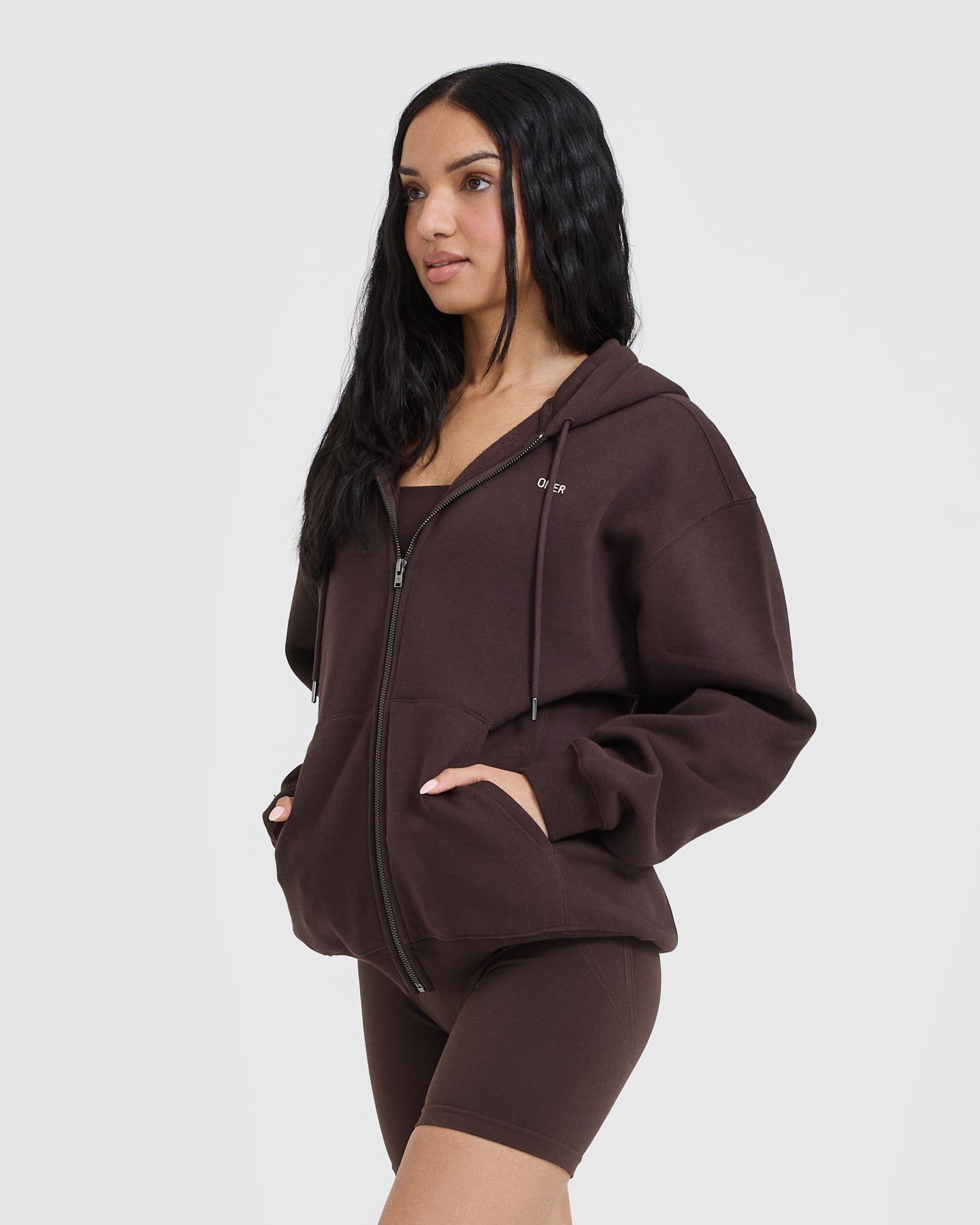 Foundations Zip Through Hoodie | Plum Brown - Image 3