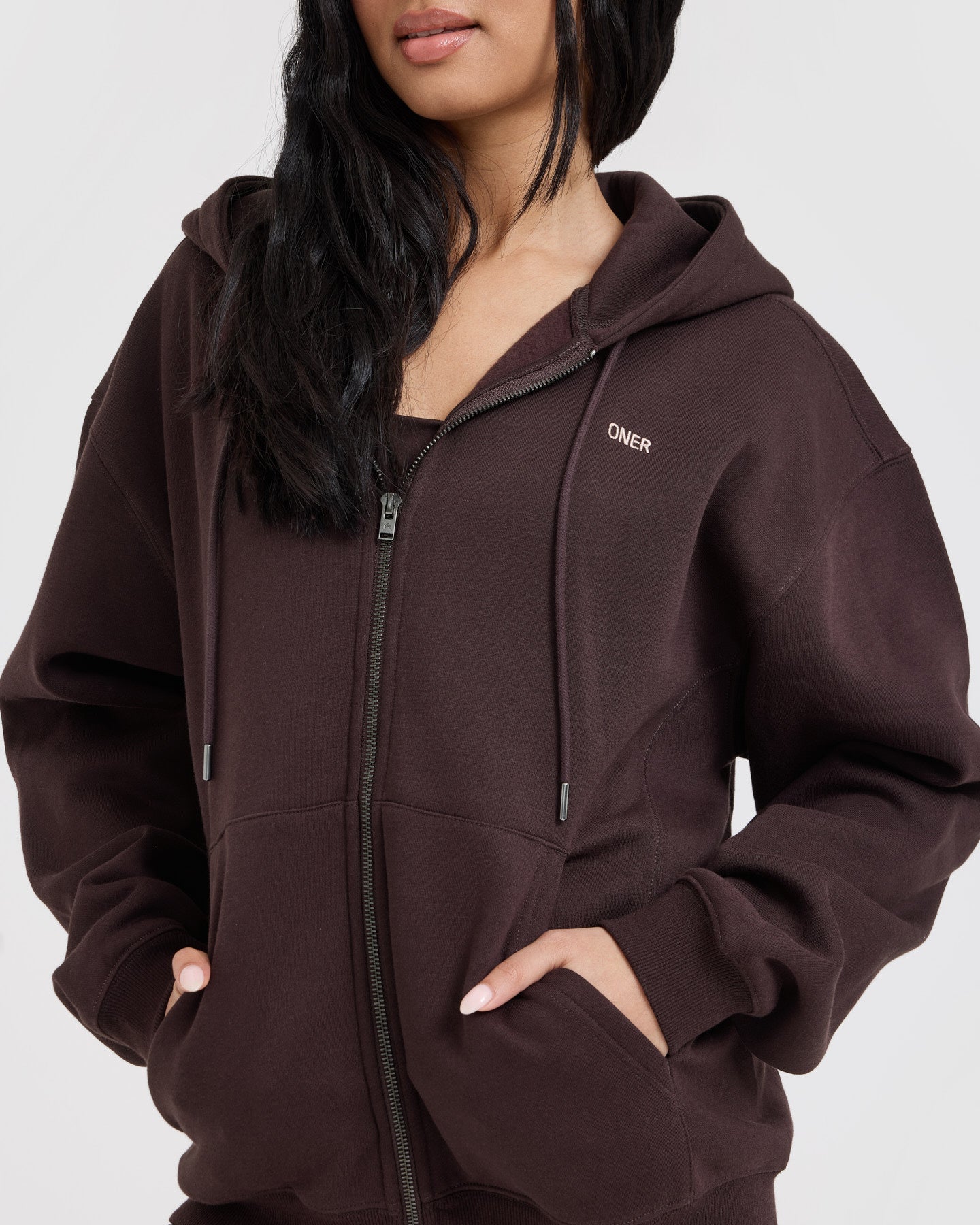 Foundations Zip Through Hoodie | Plum Brown - Image 5