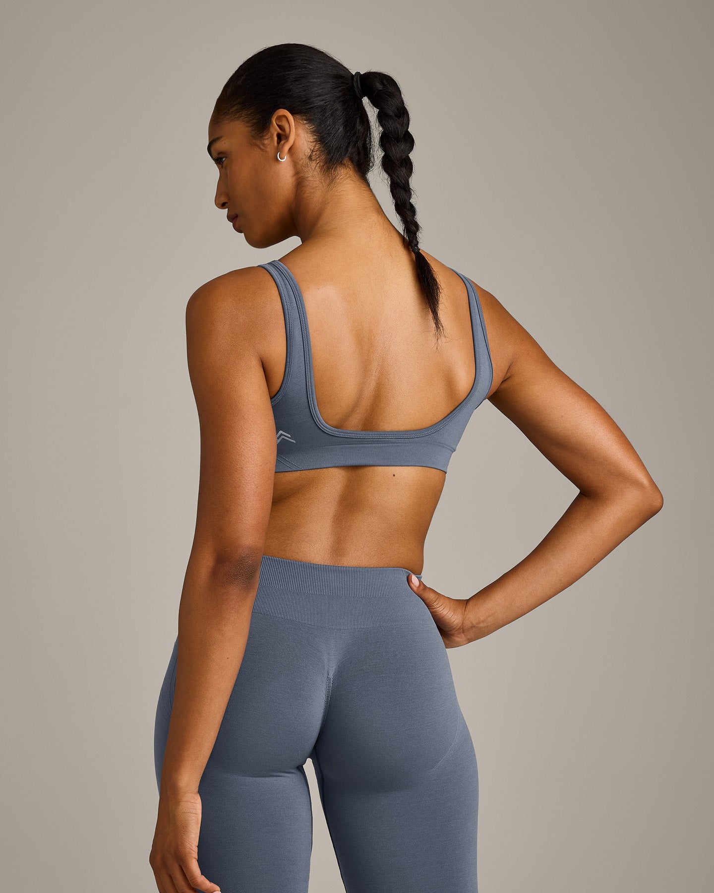 EffortlessLift Square Neck Sports Bra with Grey Logo | Light Granite Blue - Image 5