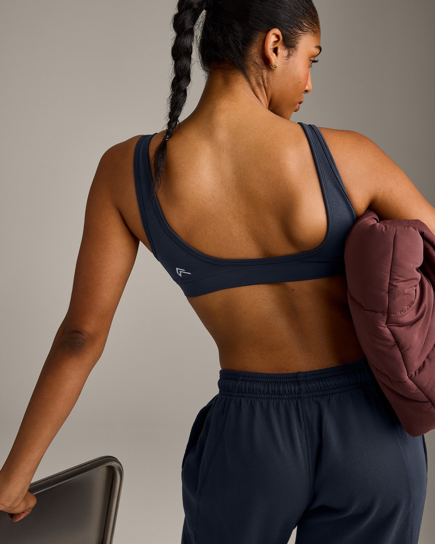 EffortlessLift Square Neck Sports Bra with Grey Logo | True Blue - Image 5
