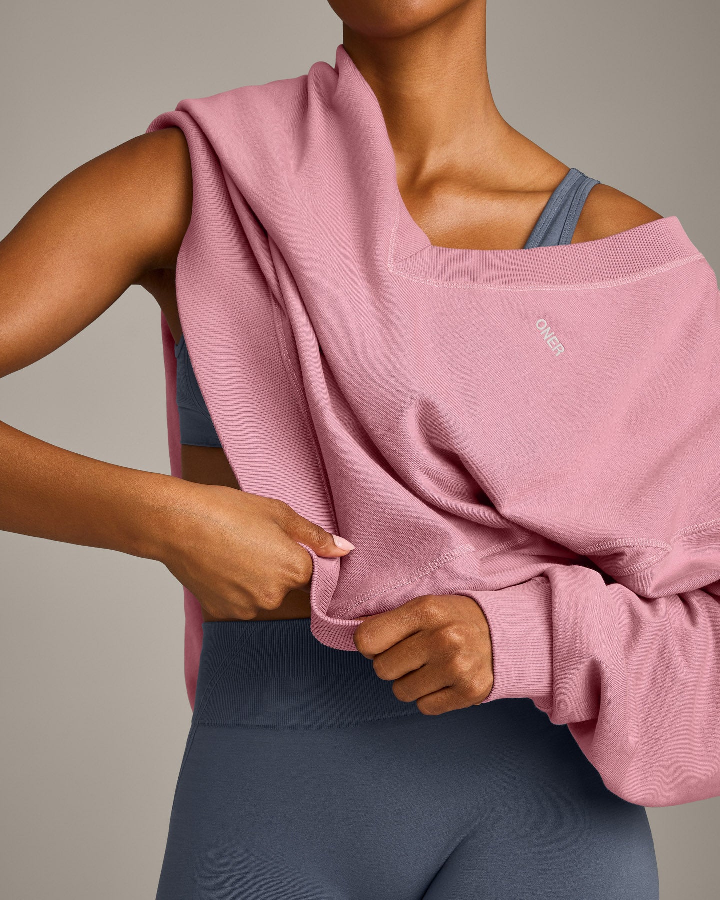 Cotton Vintage Lounge V Neck Sweatshirt | Orchid Haze - Image 2