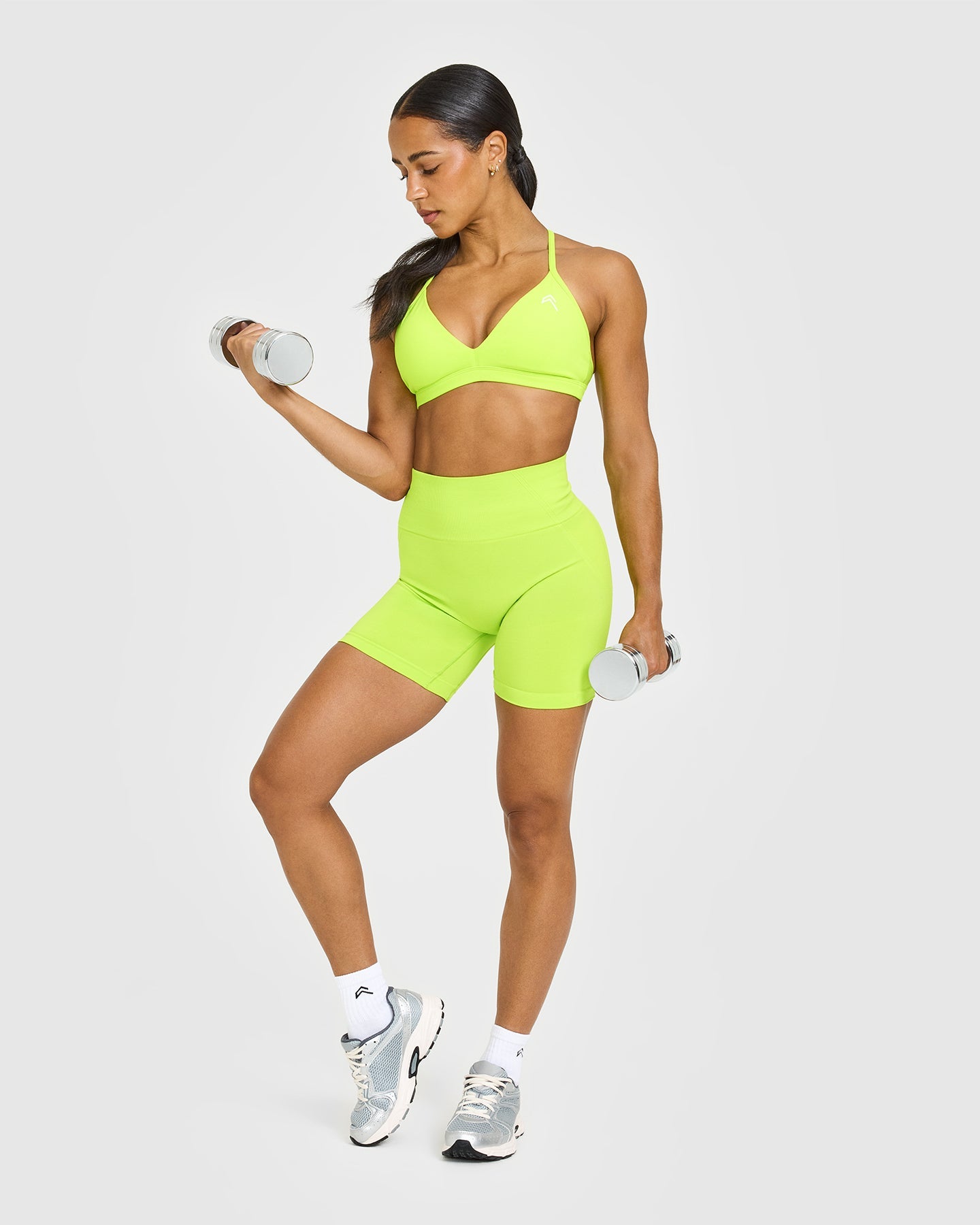 EffortlessLift Seamless Shorts with White Logo | Charged Lime Green - Image 3