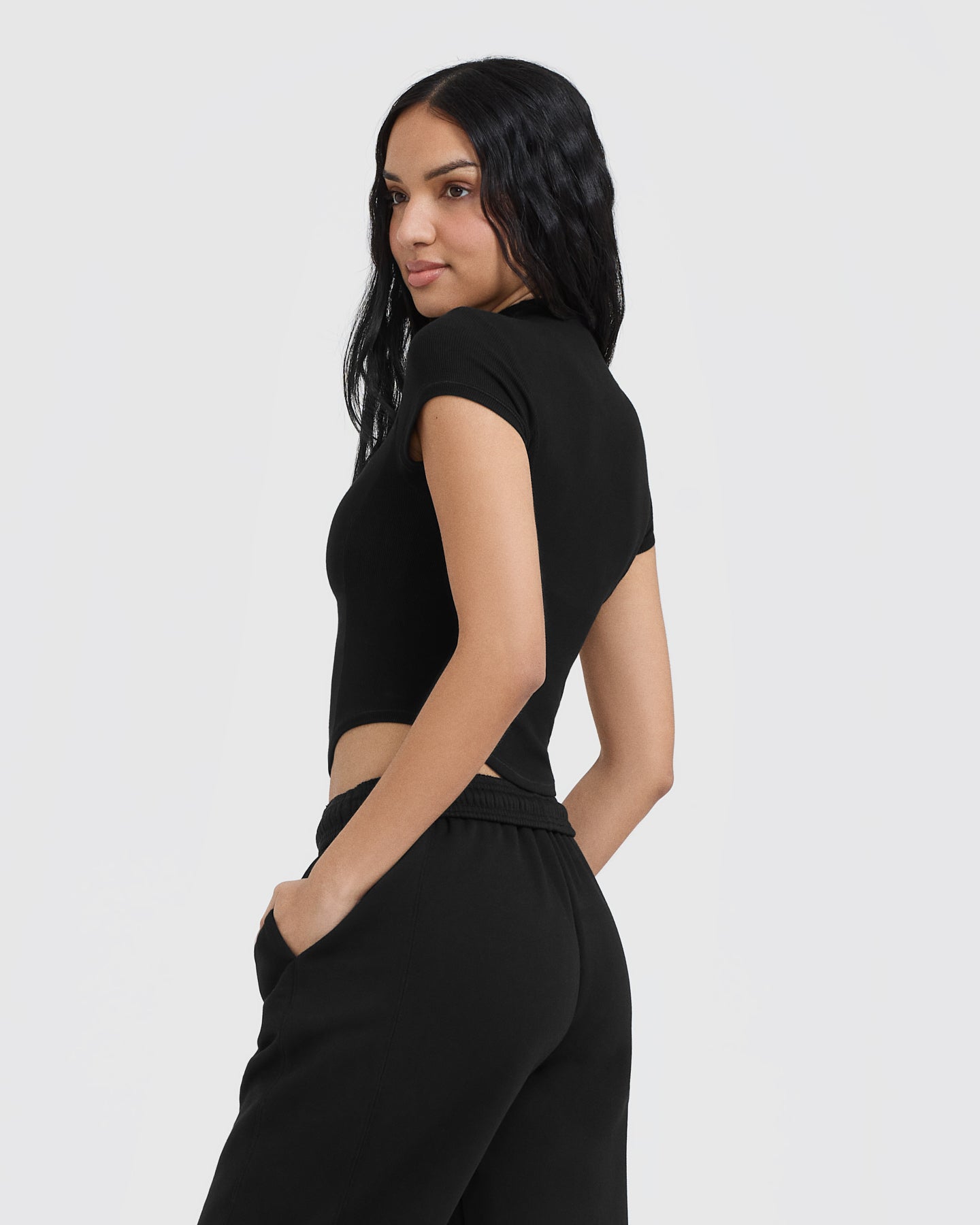 Mellow Rib Mid Mock Neck T-Shirt | Black - Image 2