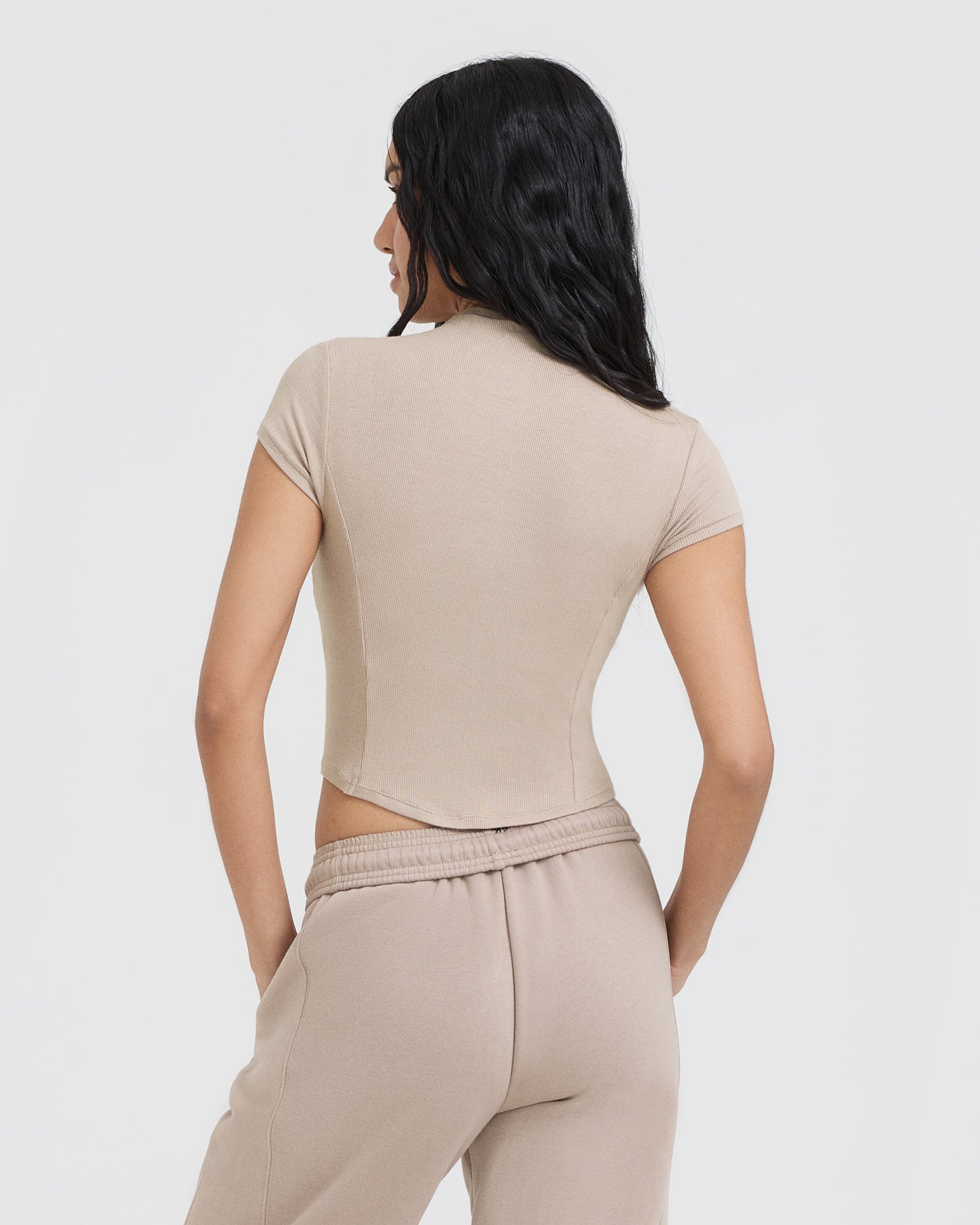 Mellow Rib Mid Mock Neck T-Shirt | Mushroom Brown - Image 2