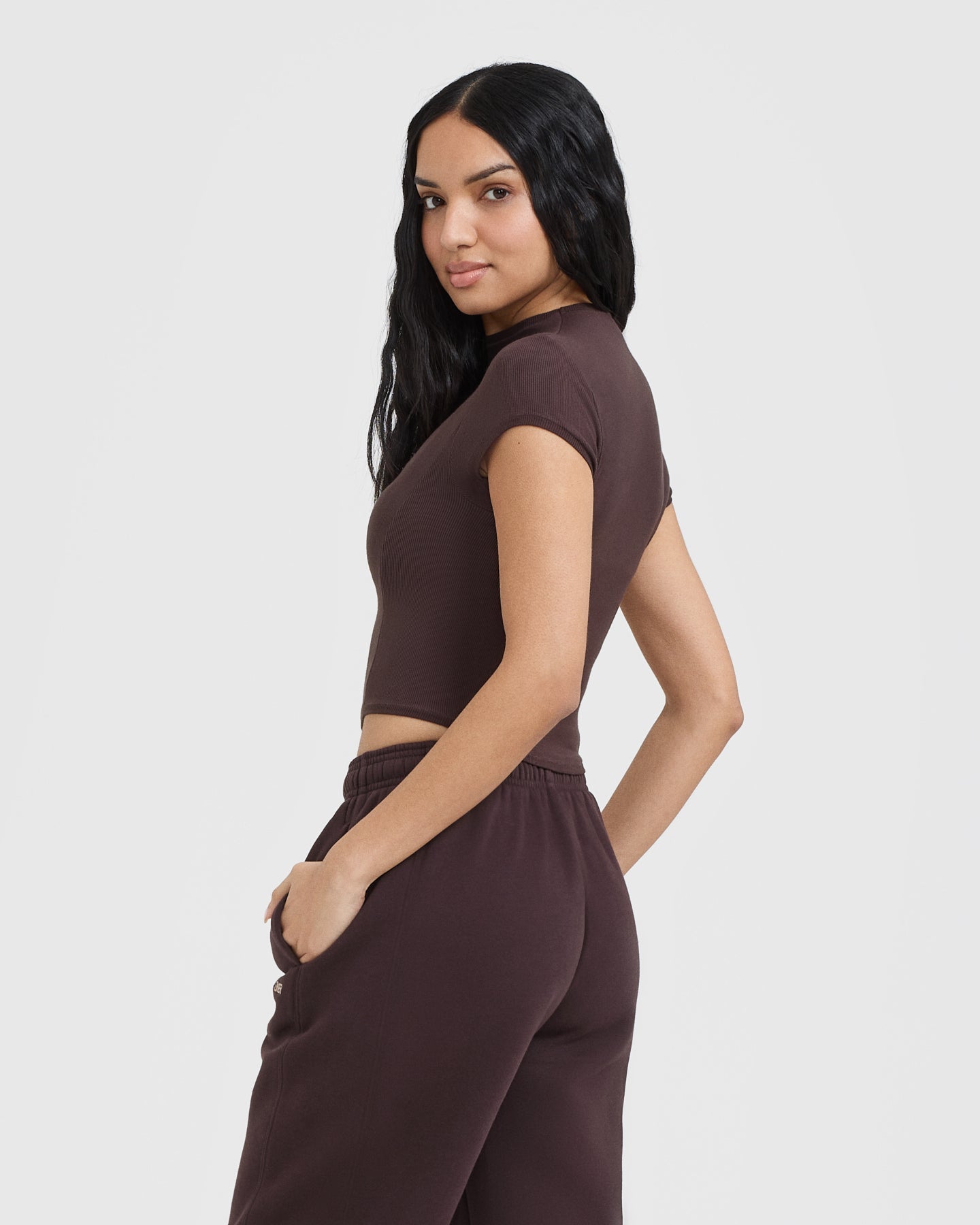 Mellow Rib Mid Mock Neck T-Shirt | Plum Brown - Image 2