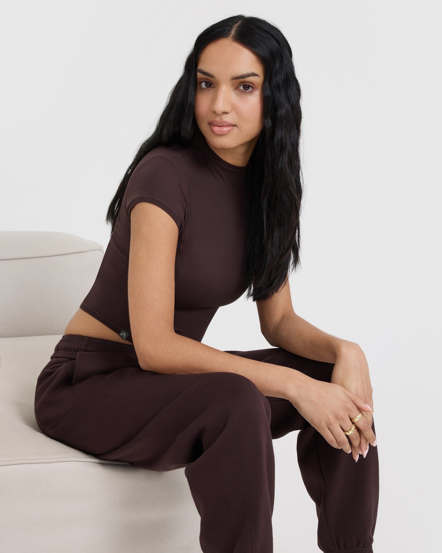 Mellow Rib Mid Mock Neck T-Shirt | Plum Brown - Image 3