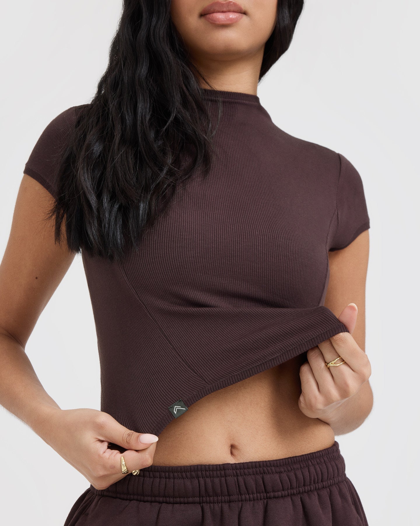 Mellow Rib Mid Mock Neck T-Shirt | Plum Brown - Image 5