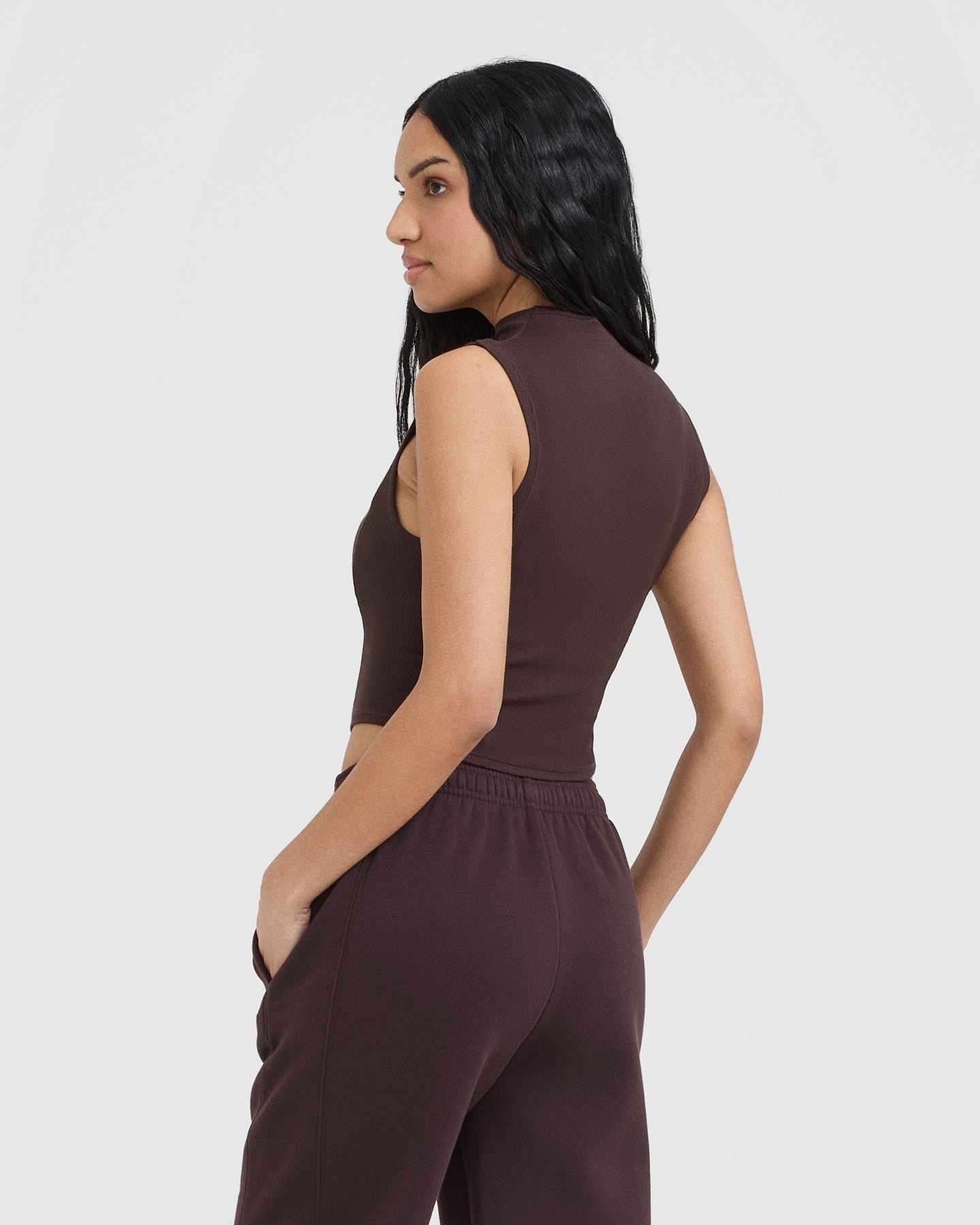 Mellow Rib Mid Mock Neck Tank | Plum Brown - Image 2