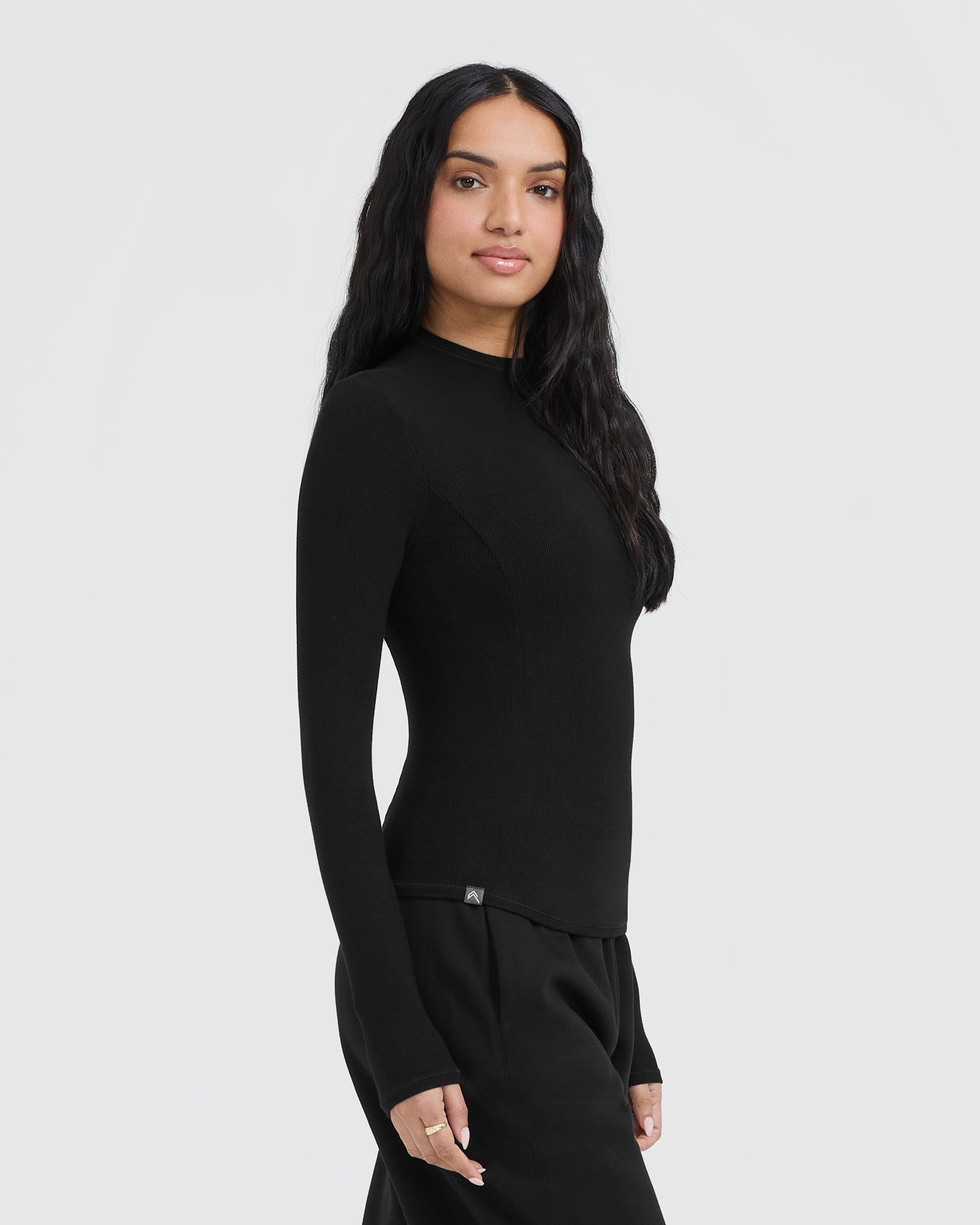 Mellow Rib Mock Neck Long Sleeve Top | Black - Image 2