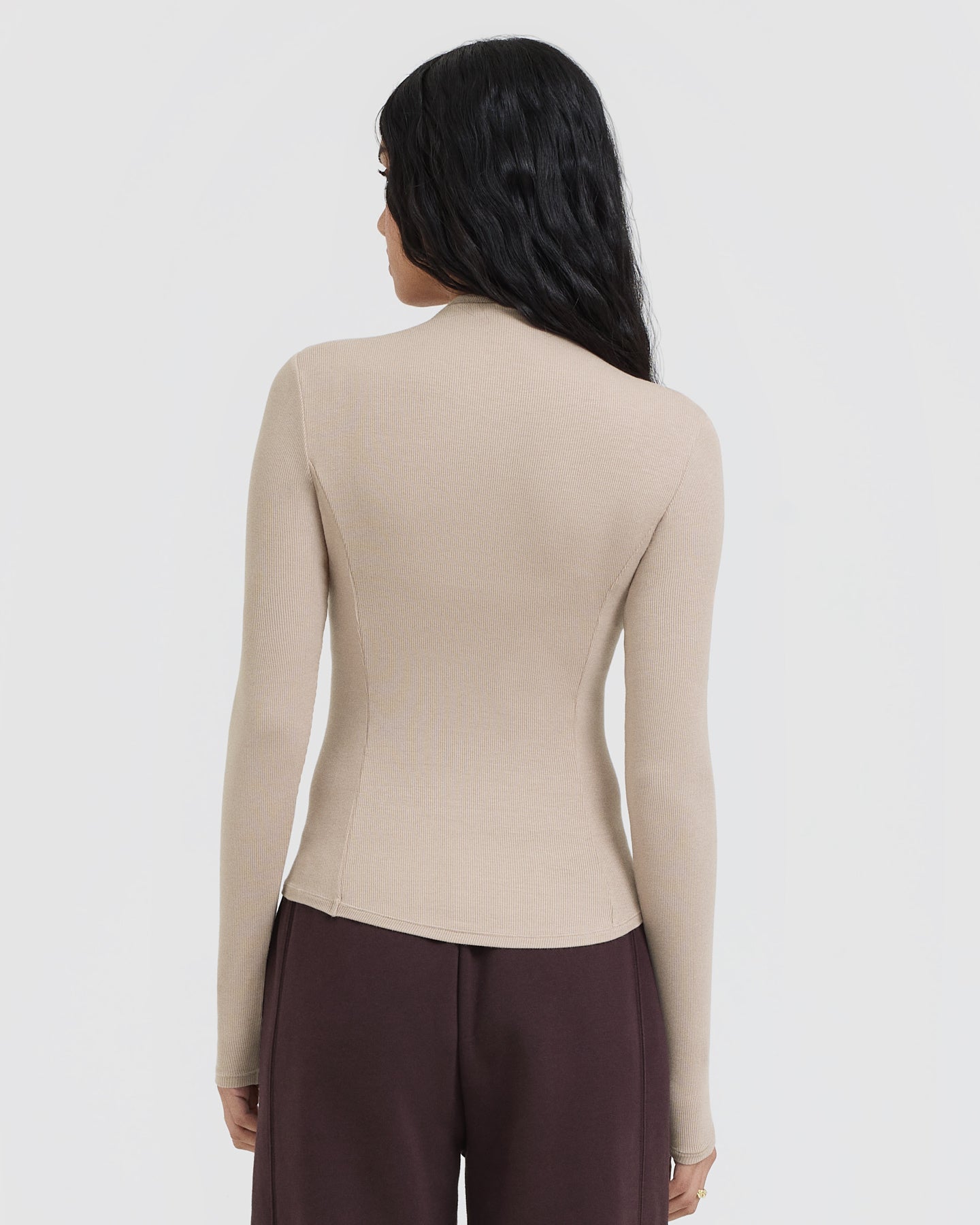 Mellow Rib Mock Neck Long Sleeve Top | Mushroom Brown - Image 2