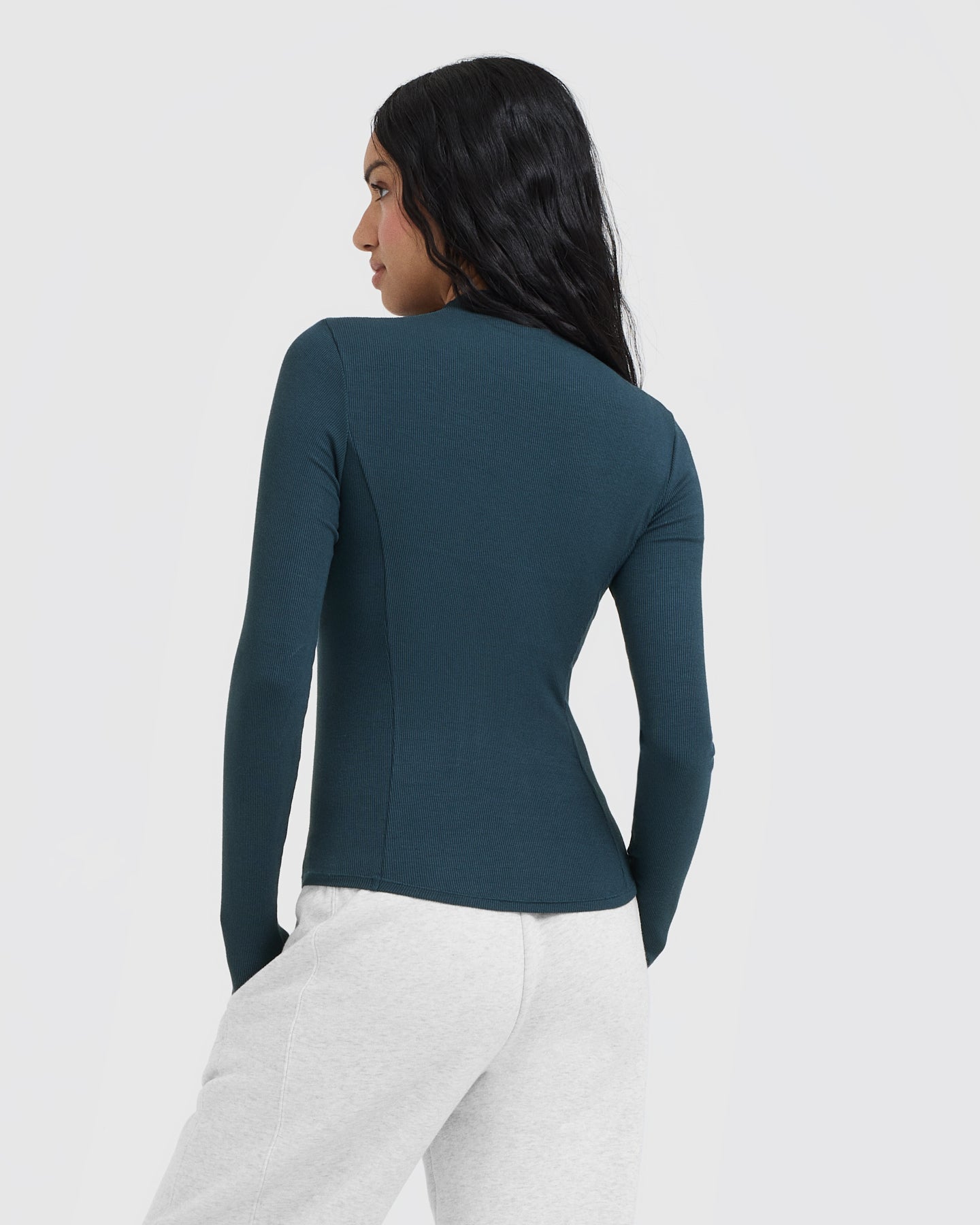 Mellow Rib Mock Neck Long Sleeve Top | Oil Blue - Image 2