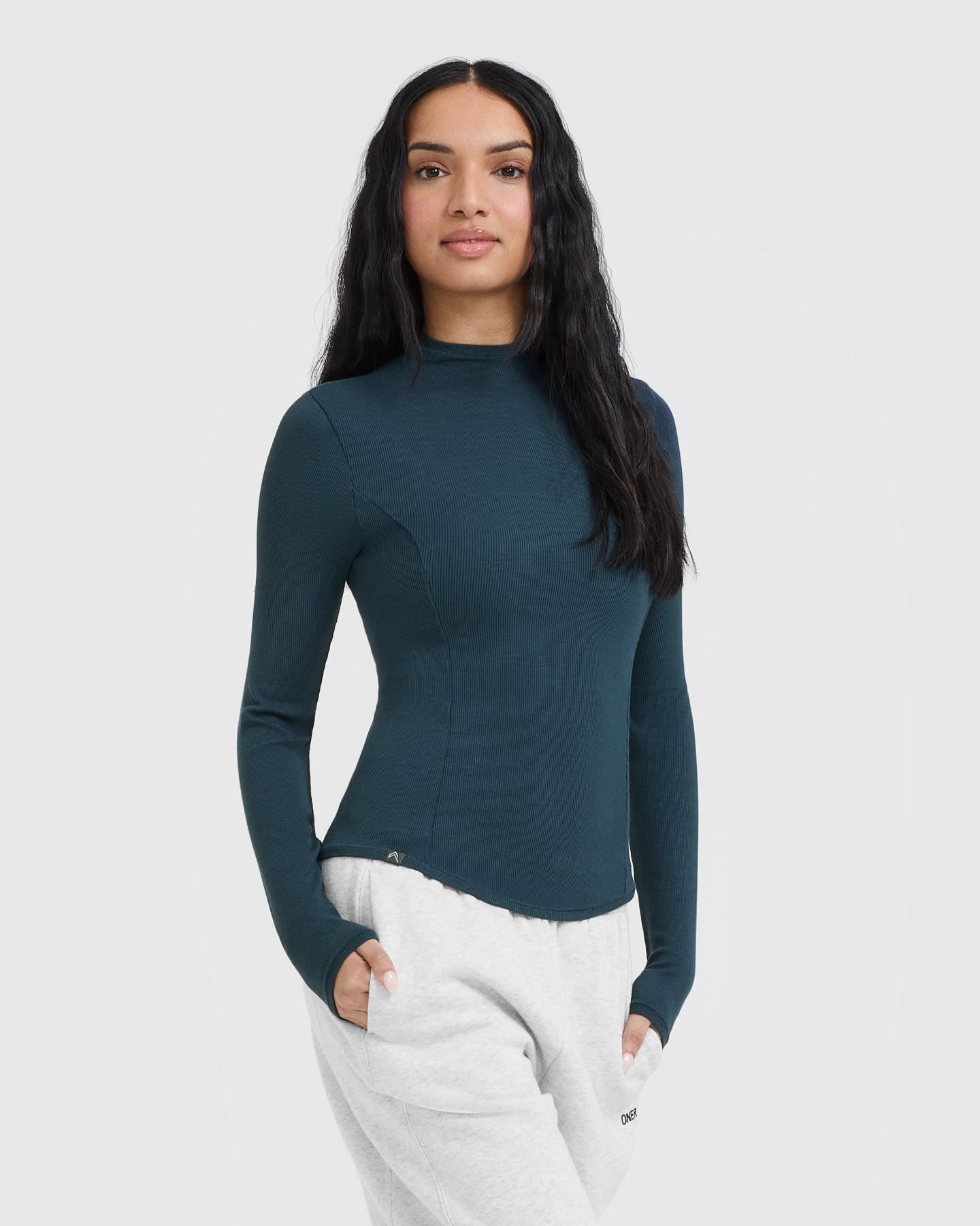 Mellow Rib Mock Neck Long Sleeve Top | Oil Blue - Image 3
