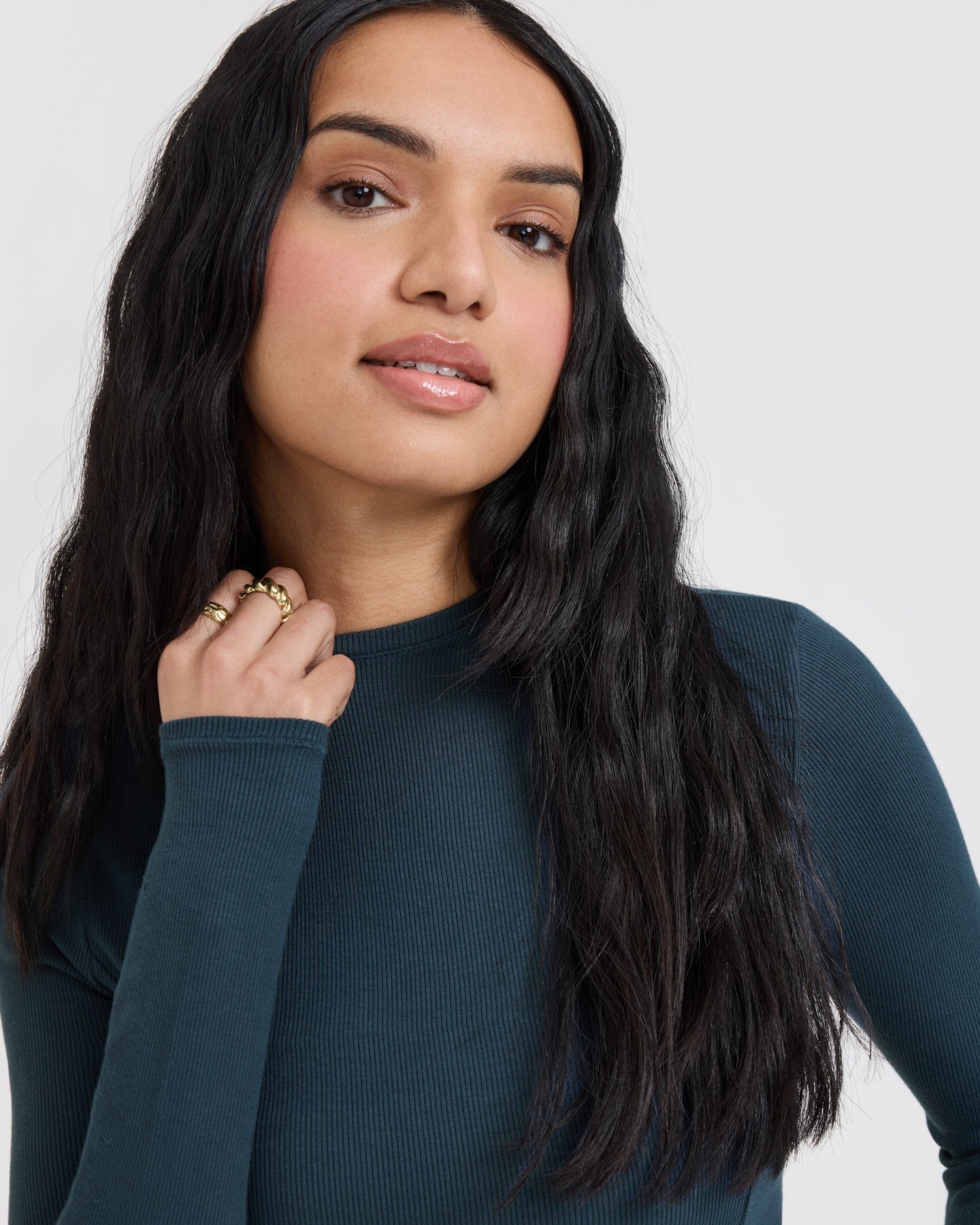 Mellow Rib Mock Neck Long Sleeve Top | Oil Blue - Image 4