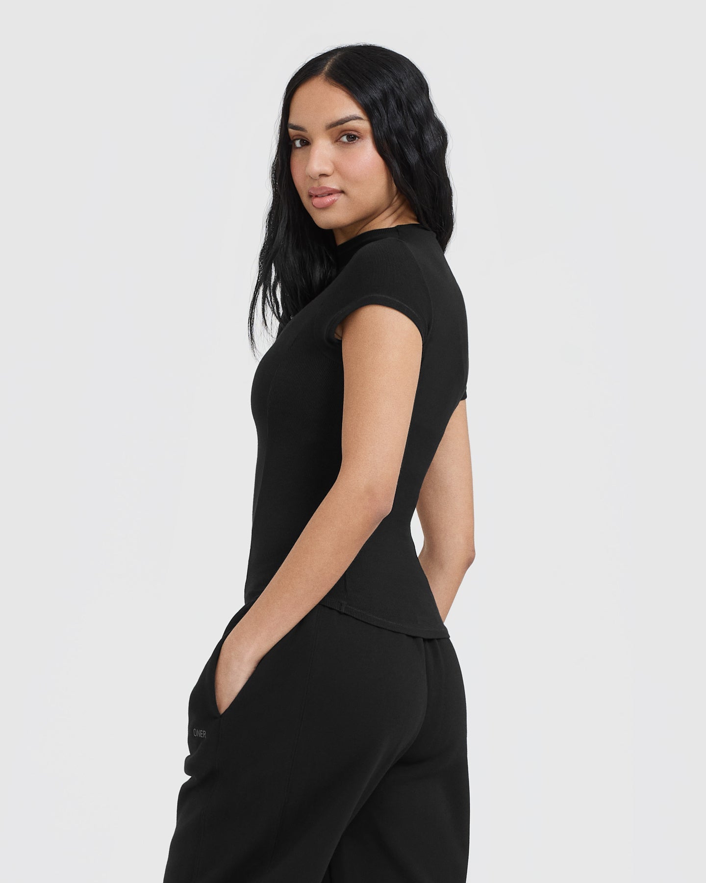 Mellow Rib Mock Neck T-Shirt | Black - Image 2