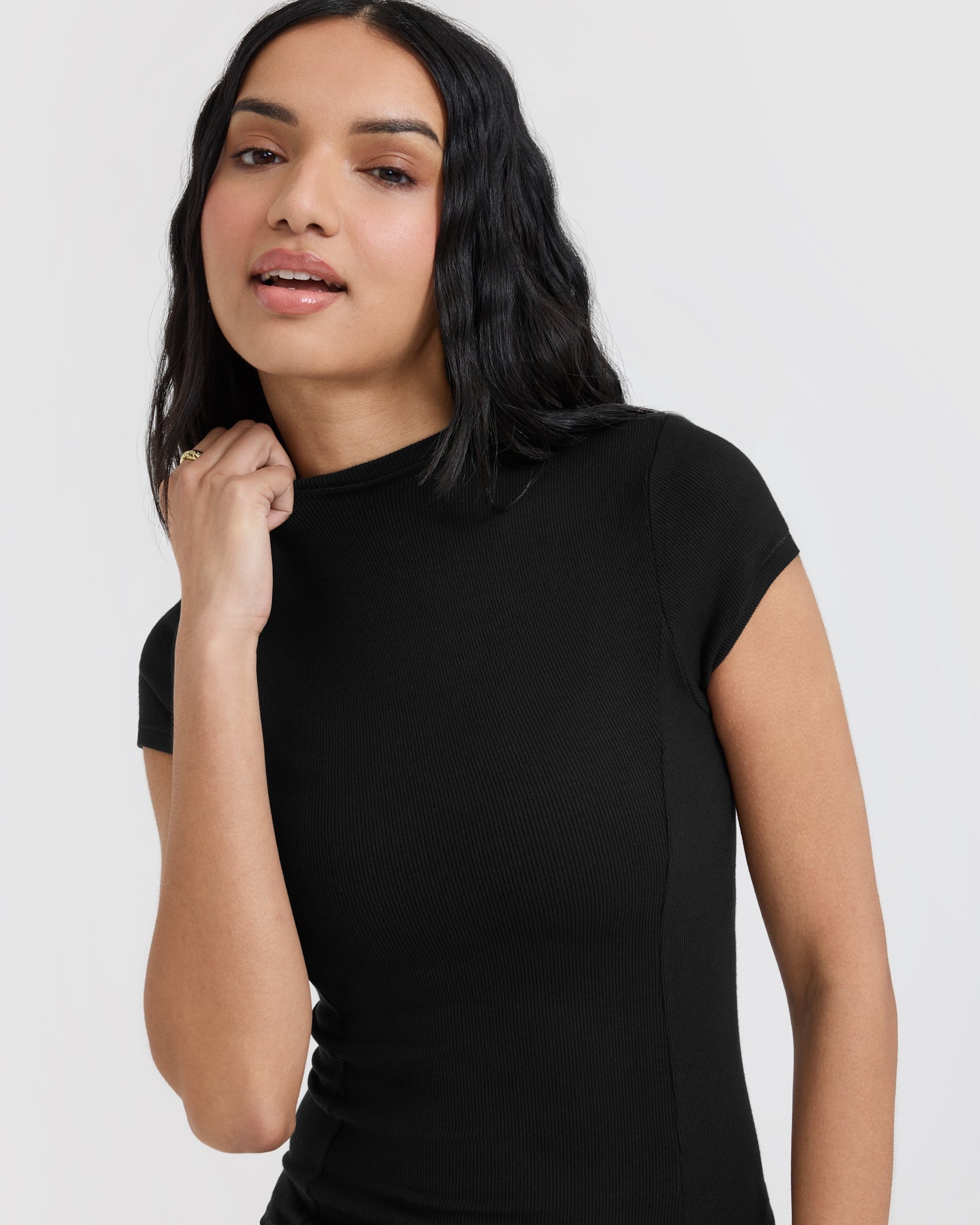 Mellow Rib Mock Neck T-Shirt | Black - Image 4