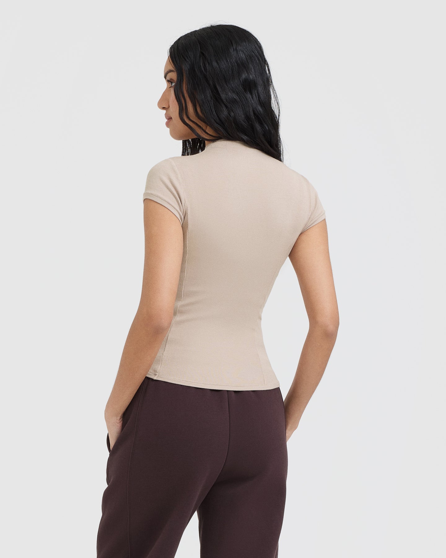 Mellow Rib Mock Neck T-Shirt | Mushroom Brown - Image 2
