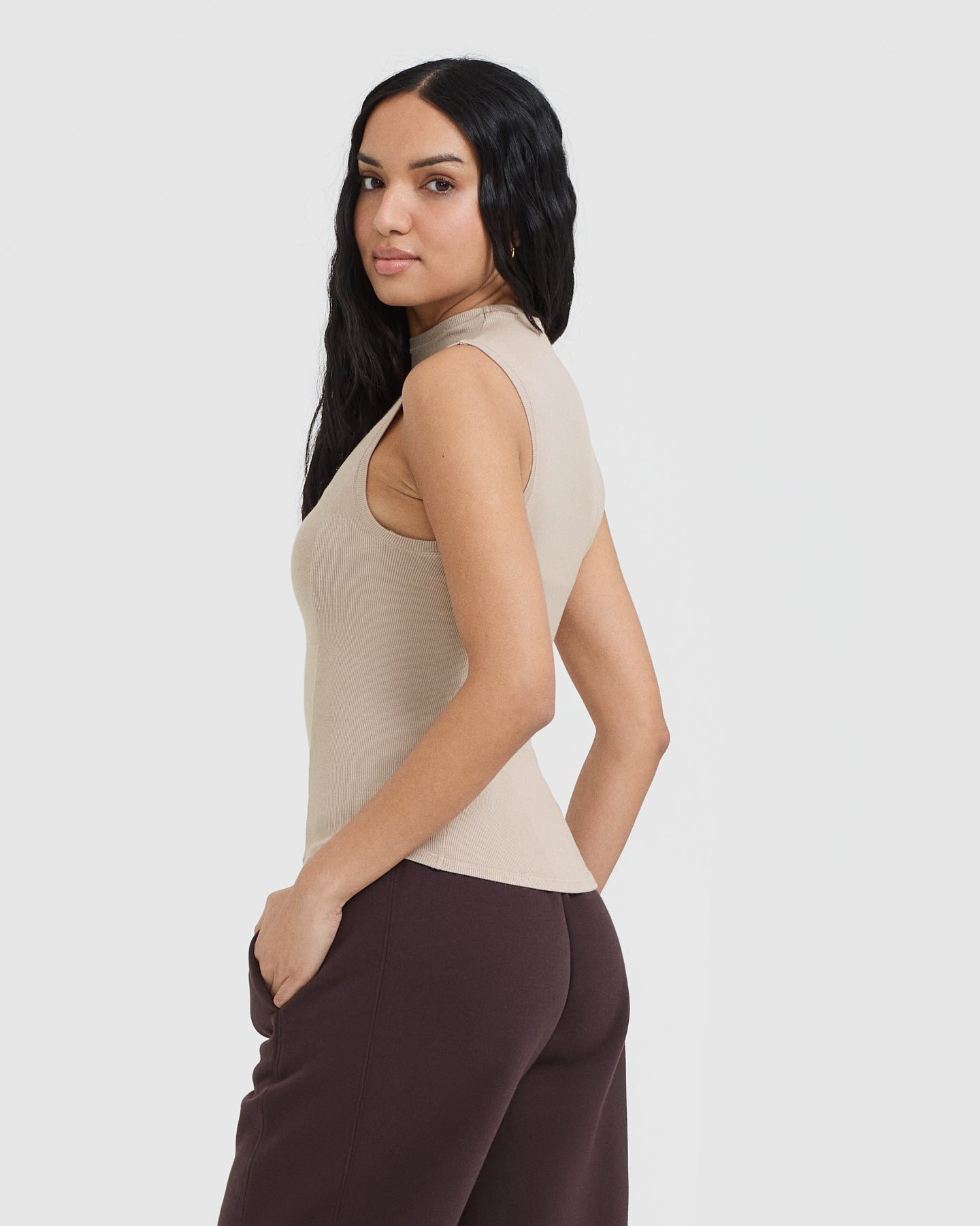 Mellow Rib Mock Neck Tank | Mushroom Brown - Image 2