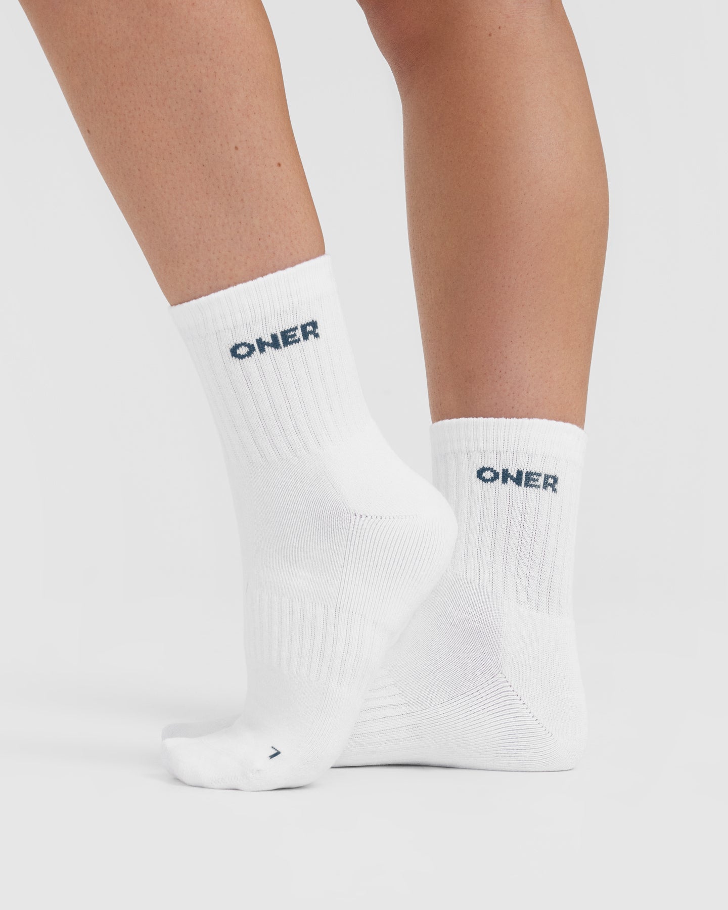 Mid Crew Socks 2 Pack | White/Mushroom Brown/Oil Blue - Image 2