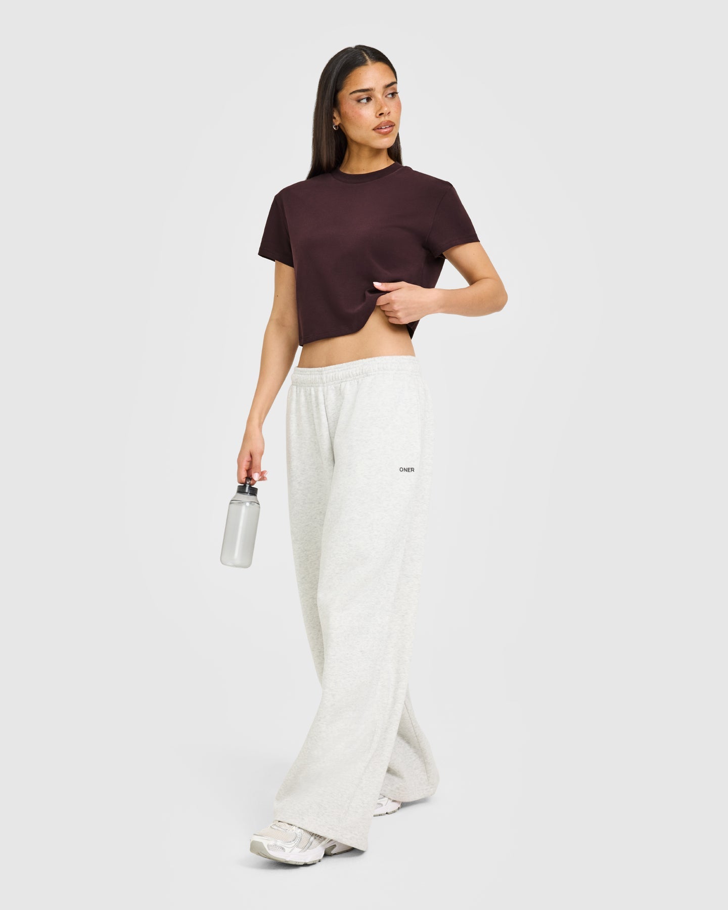 Cotton Relaxed T-Shirt with Grey Logo | Plum Brown - Image 3