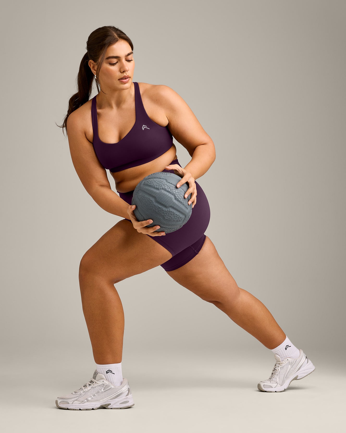 EasyLift Cross Back Sports Bra with Grey Logo | Blackberry Purple - Image 3