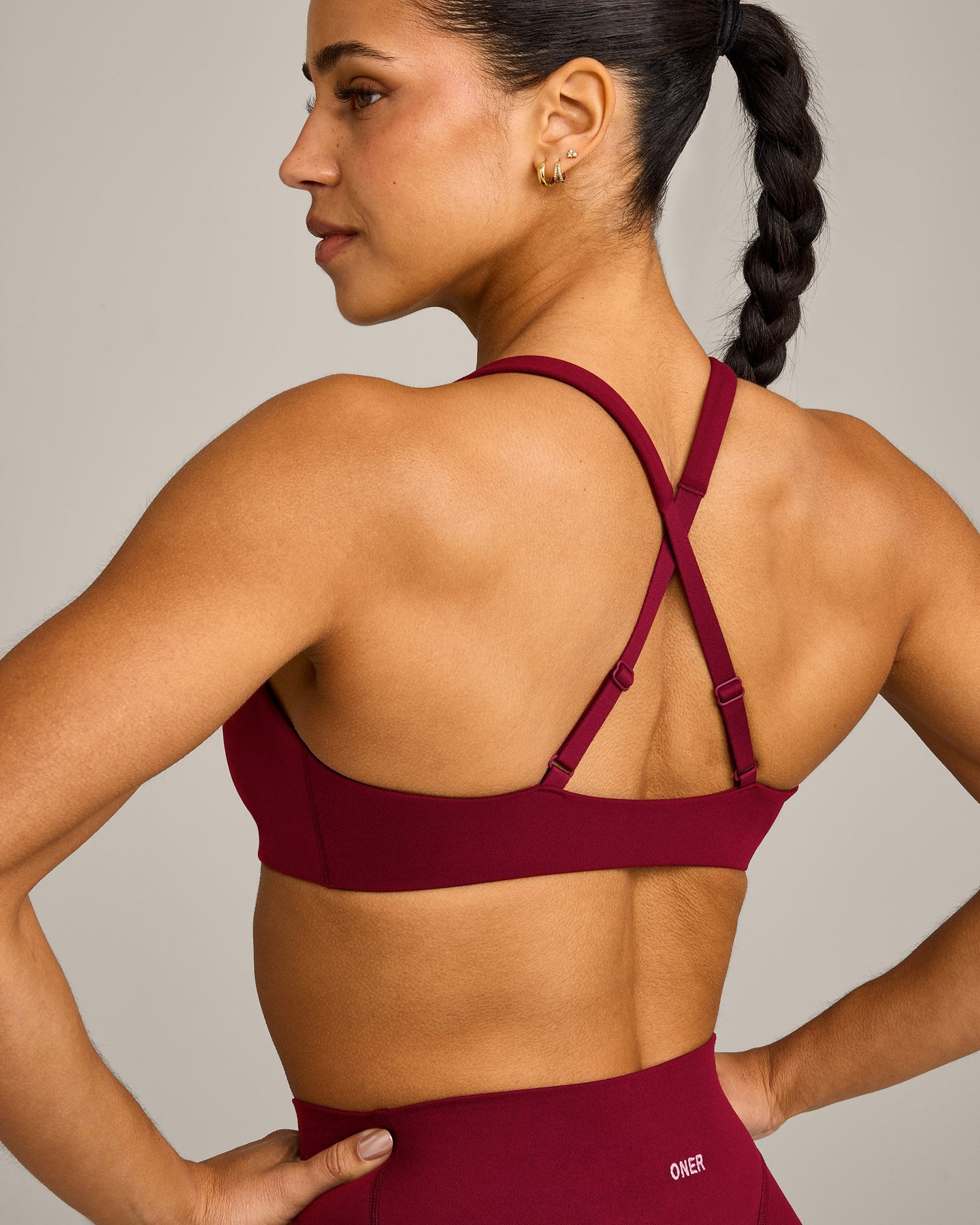 EasyLift Cross Back Sports Bra with Grey Logo | Ruby Red - Image 4