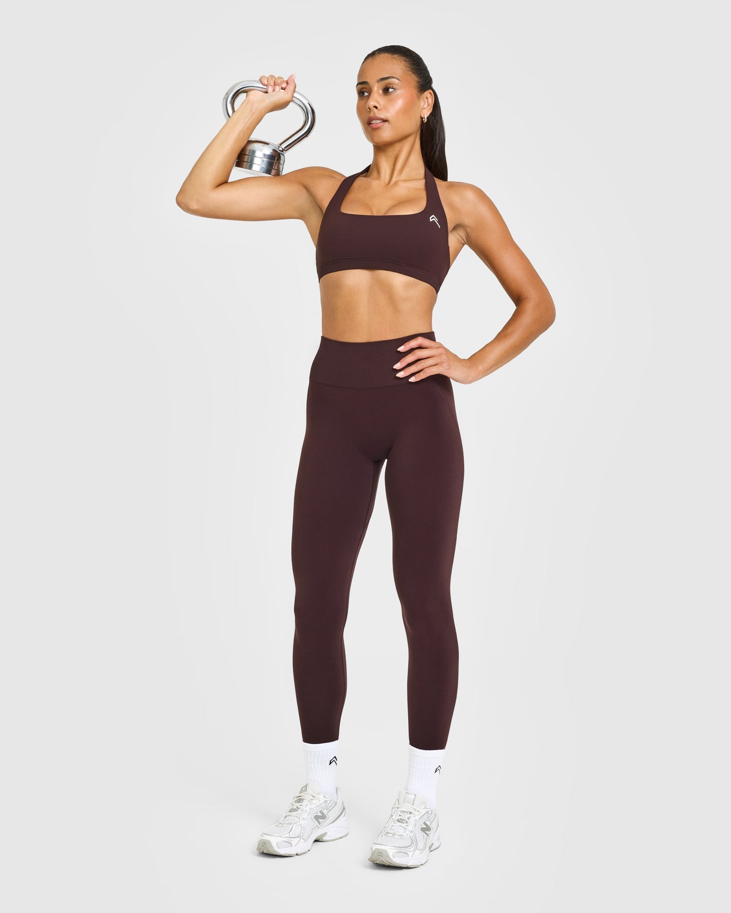 EasyLift Halter Bralette with White Logo | Plum Brown - Image 3