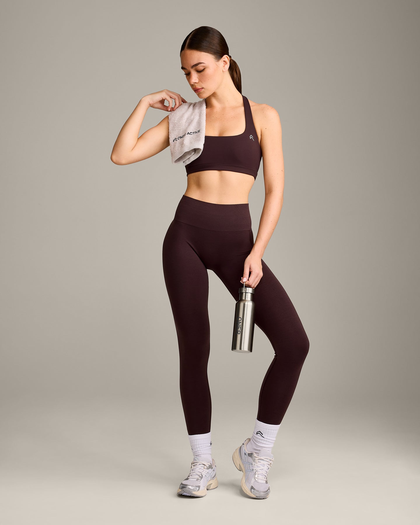 EasyLift Halter Bralette with Grey Logo | Plum Brown - Image 3